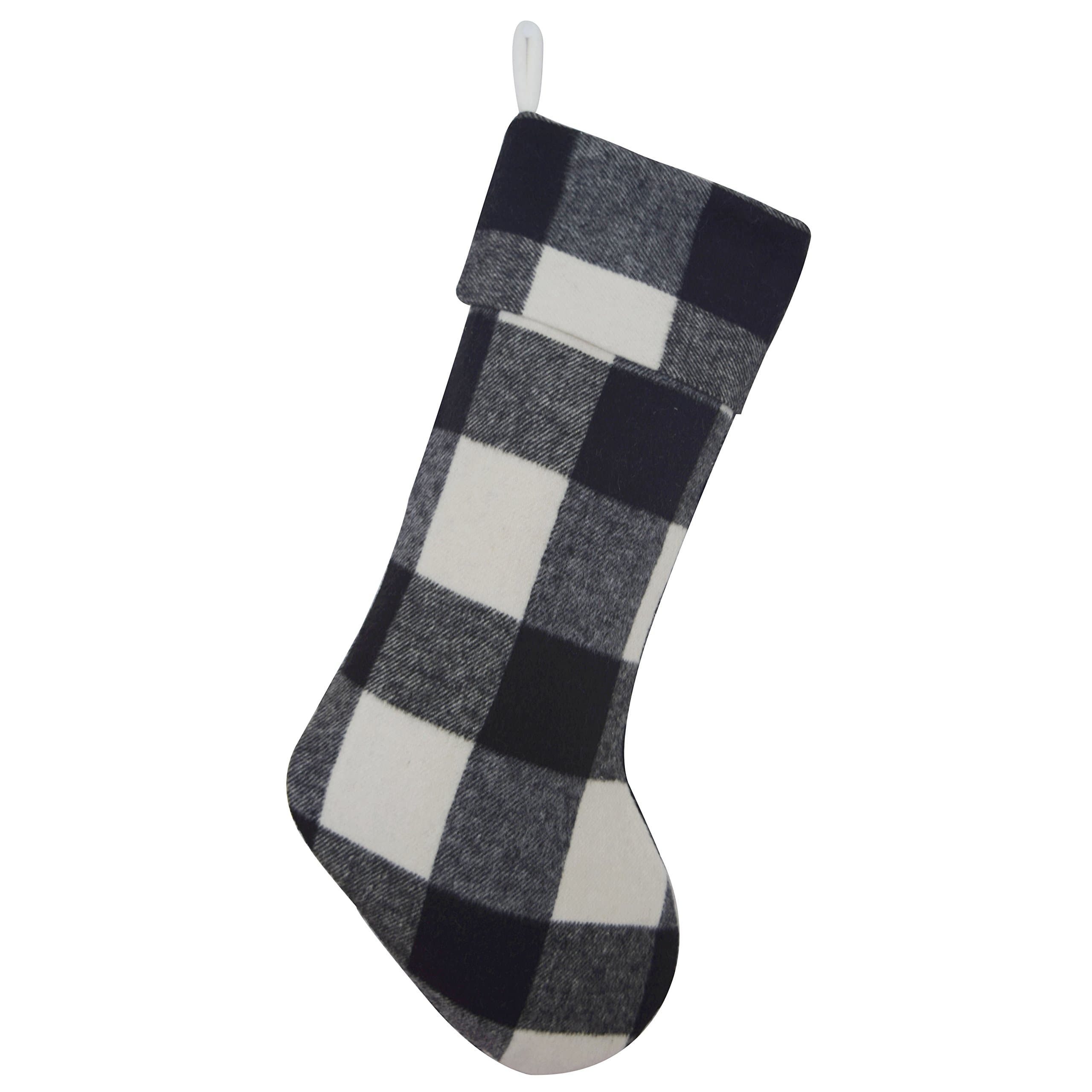 Gireshome Buffalo Check Black and White Plaid Body, Same Plaid Cuff Christmas Stocking Xmas Tree Decor 10"x18"