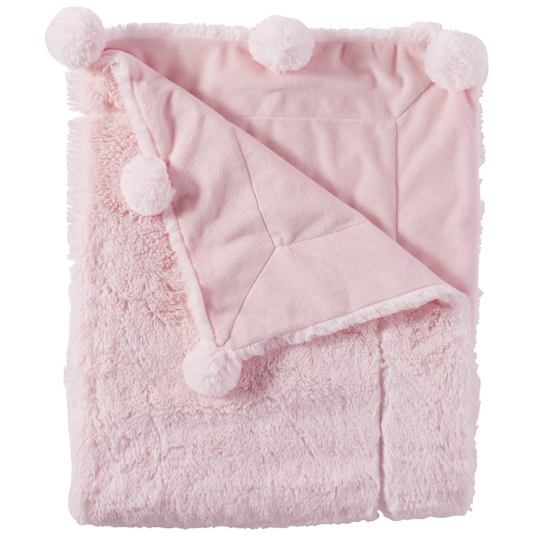 Mud Pie Pom Pom Velour Baby Blanket, Pink, 29" x 36" (2102251)