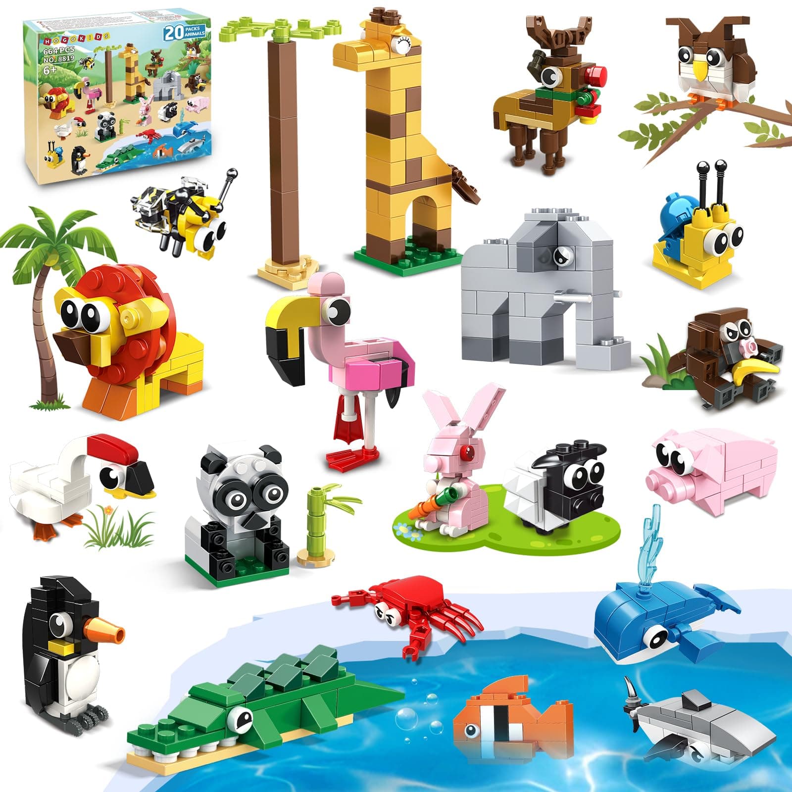 HOGOKIDS 20 Pack Party Favors for Kids - Animals Building Blocks Toy Set for Kids Easter Valentines Day Classroom Prizes Goodie Bags Stocking Stuffer Birthday Gifts for Boys Girls Ages 6-12