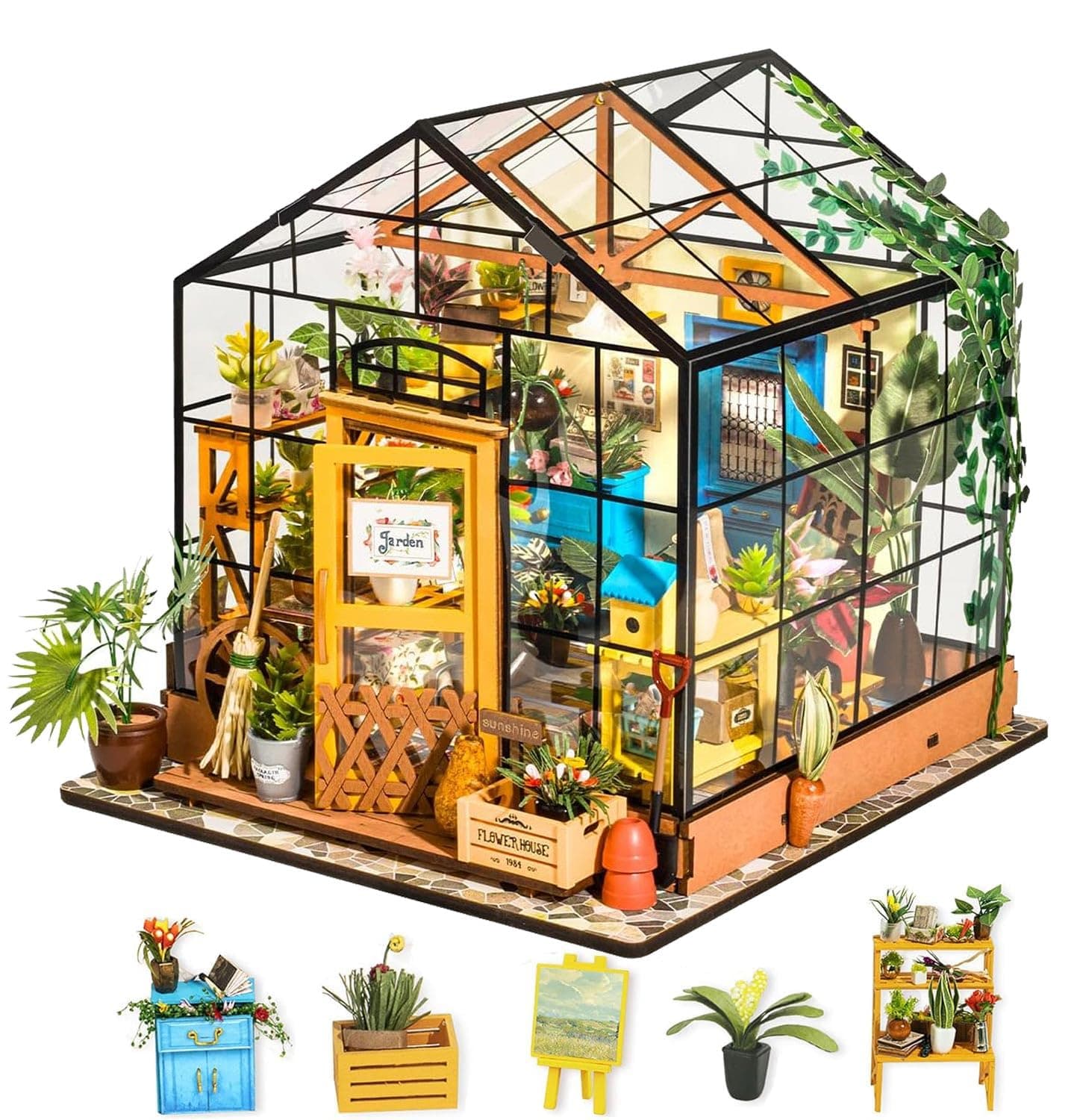 Rolife DIY Miniature Dollhouse Kit 1:24 Scale Wooden Greenhouse Mini House Furniture Women Girls Boys Gift Birthday Christmas Valentine
