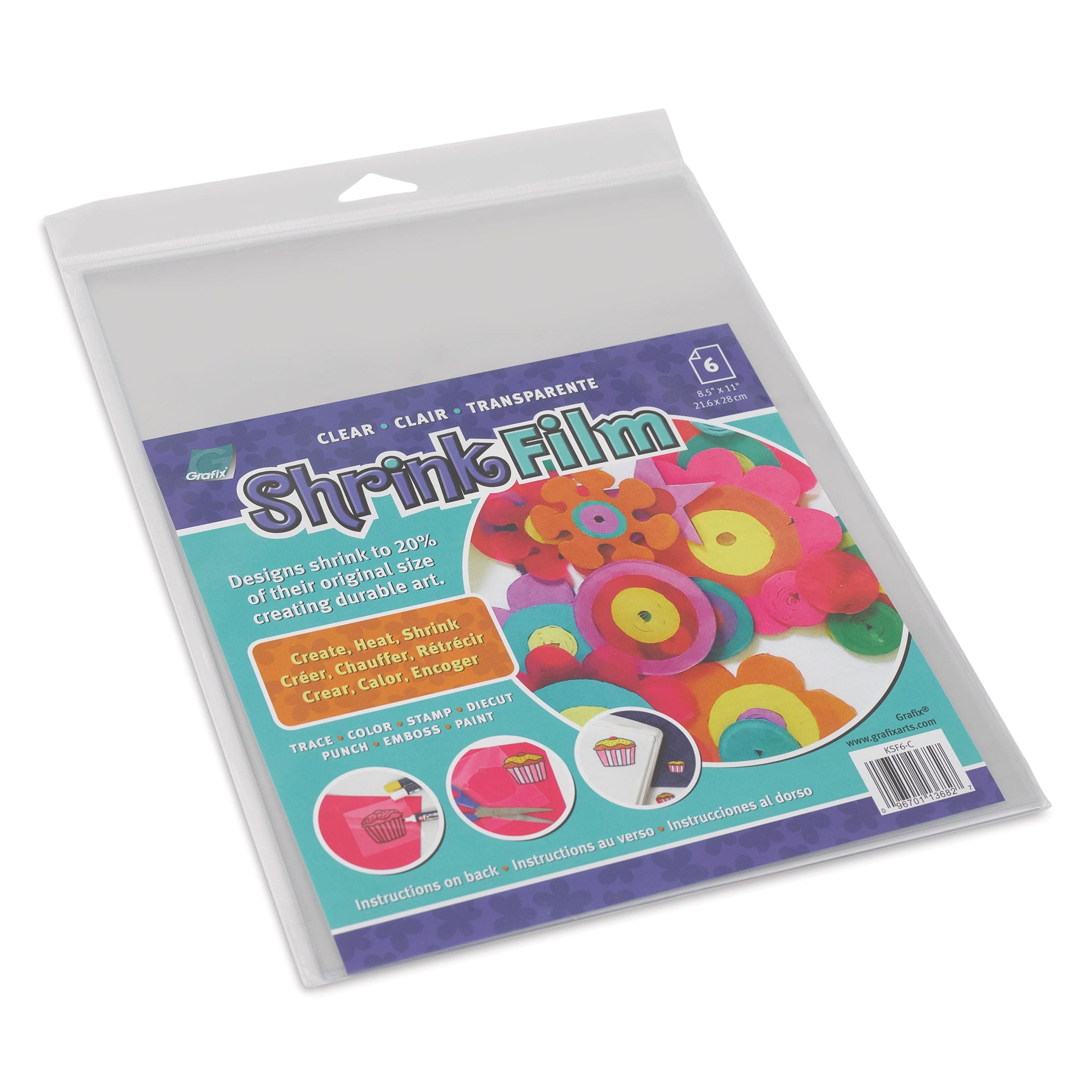Grafix Shrink Film - Clear Transparent Shrink Film - 8.5"x11" Print, Cut and Shrink It to Create Jewelry, Embellishments, Tags, Ornaments. Shrink Plastic is for Kids of All Ages,Pack of 6