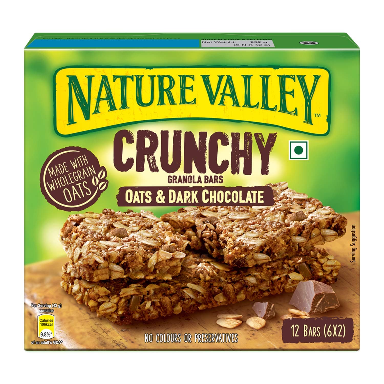 Crunchy Granola Bars | Multigrain Energy Bars| No Artificial Flavours | Contains Whole Grain Oats & Dark Chocolate, 252g (12 Bars-PACK OF 6)