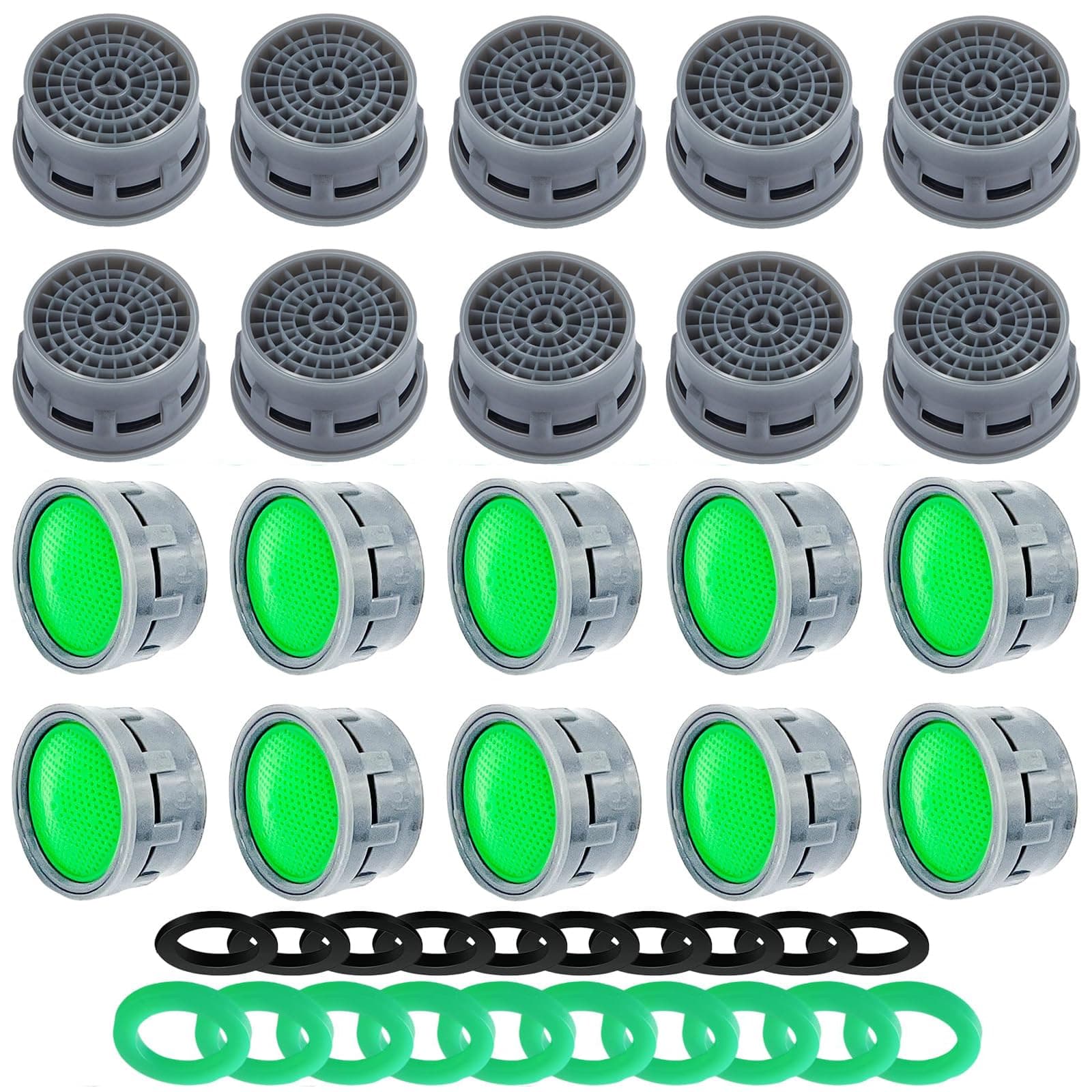 HBSTUDIO Faucet Aerator, Flow Restrictor Insert, Faucet Aerator Replacement Part for Bathroom or Kitchen Faucet Filter, Fits Male and Female Faucet Aerators with Washers (20 Pcs)