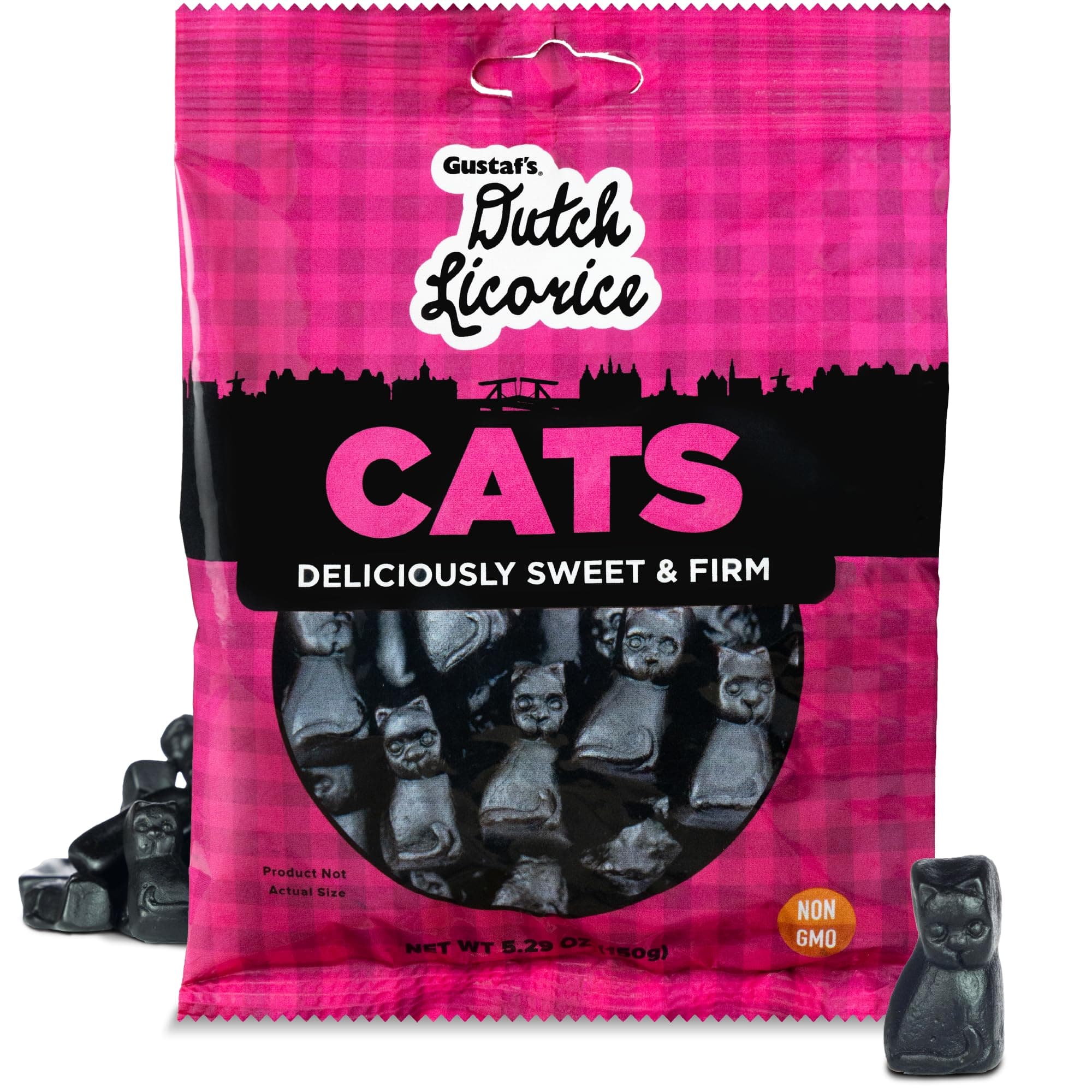 Gustaf's Dutch Licorice Cats - 5.2oz Bag - Sweet Black Licorice Cats - Dutch Candy from Netherlands - Sweet Black Liquorice Treats