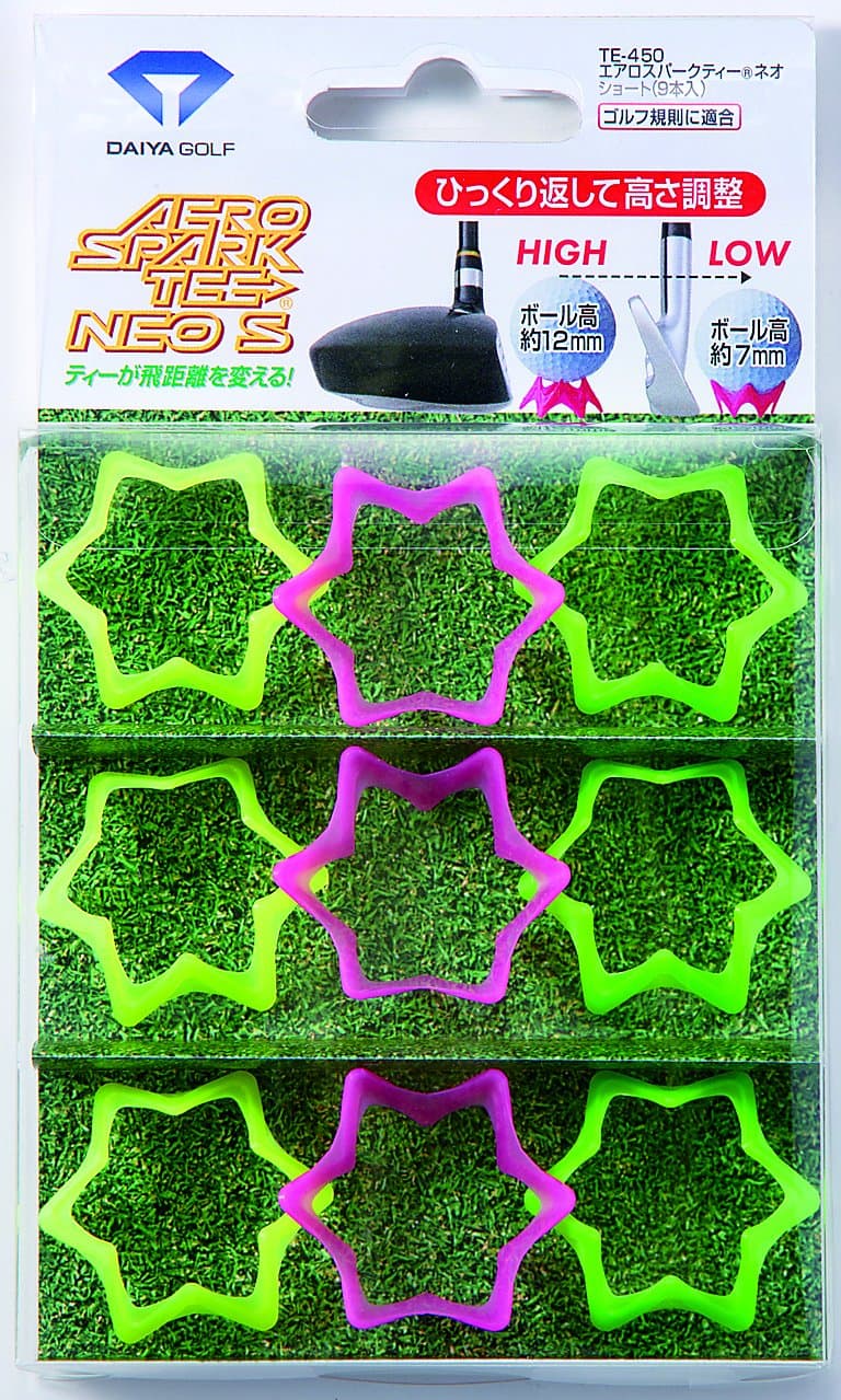 ゴルフティー エアロスパークティー 日本製 飛距離アップ エキストラロング ロング セミロング レギュラー 360度首振り機能 折れにくい ゴルフ規則適合 初心者 3本入