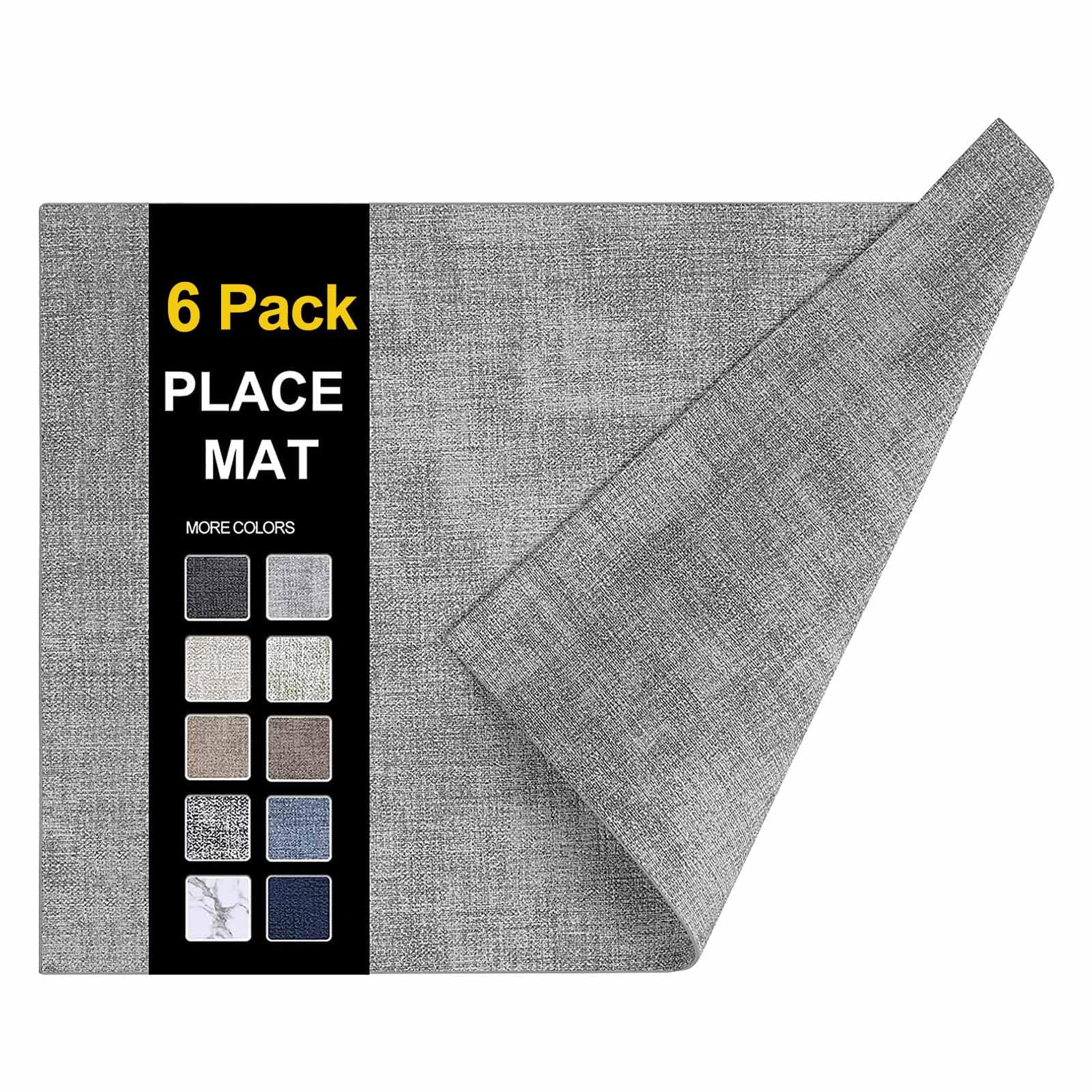 homing Faux Leather Heat Resistant Placemats 6 Packs, Waterproof Wipeable Dining Easter PU Place Mats for Indoor & Outdoor, Easy to Clean, Light Grey