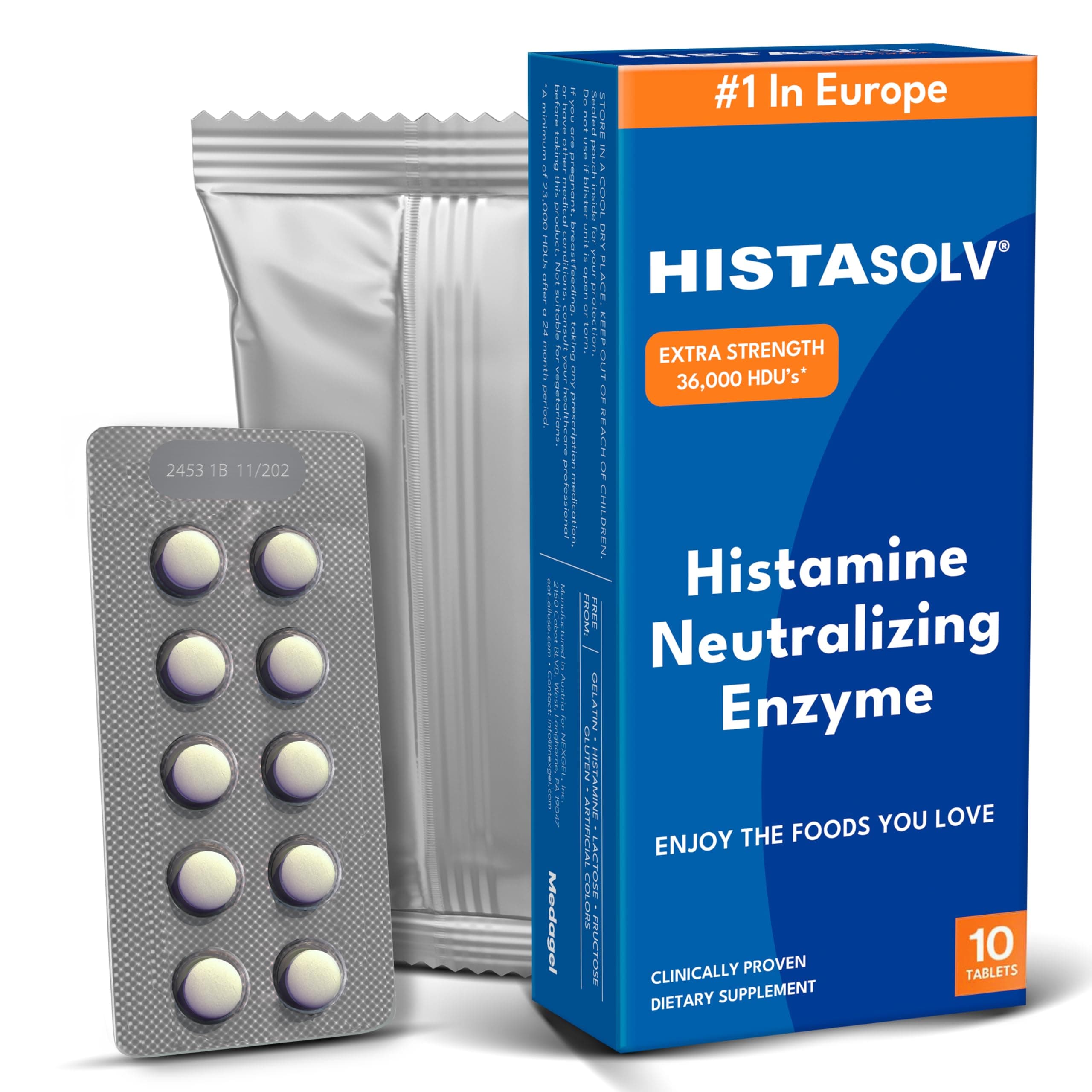 HISTAsolv Extra Strength DAO Enzyme Supplement for Histamine Food Intolerance - Eases Digestive Discomfort - Patented Tech - Made in Austria - 10 Pack