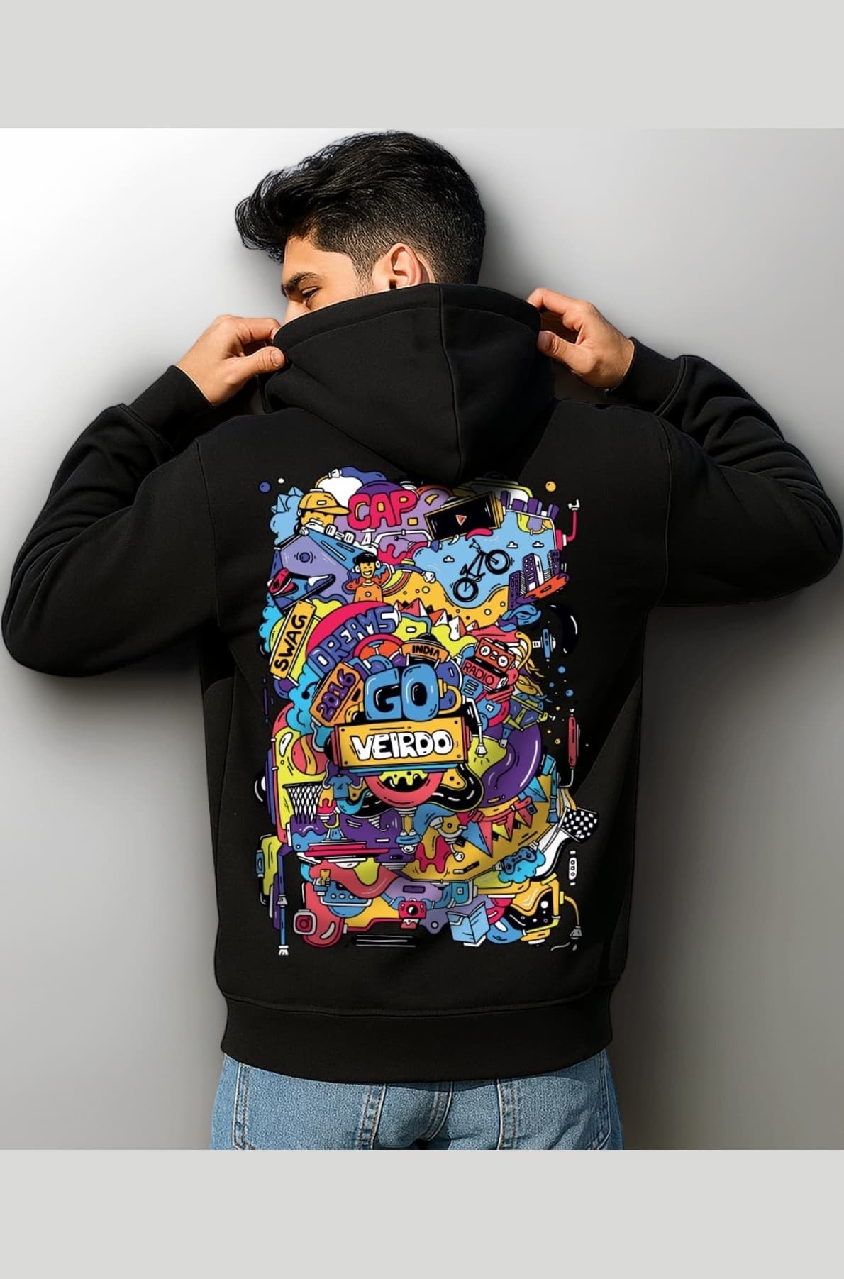 Cotton Fleece Regular Fit Full Sleeve Hooded Sweatshirt Front and Back Graphic Printed Jumper Hoodie for Men