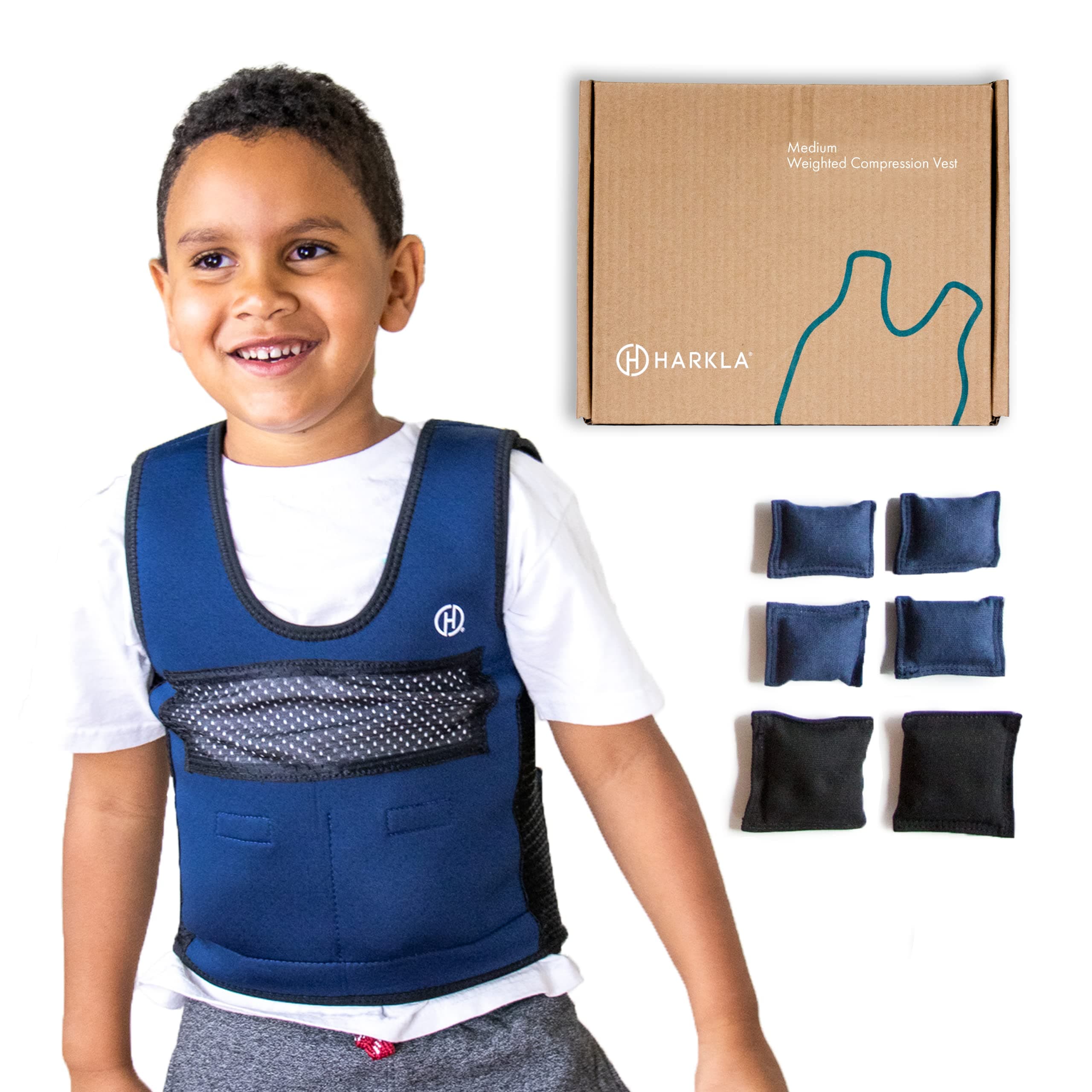 Harkla Weighted Vest for Kids - Neoprene Compression Vest - Ages 5 to 9 - Adjustable Kids Weighted Vest with 2lb Weight - Breathable and Washable Compression Vest - Medium