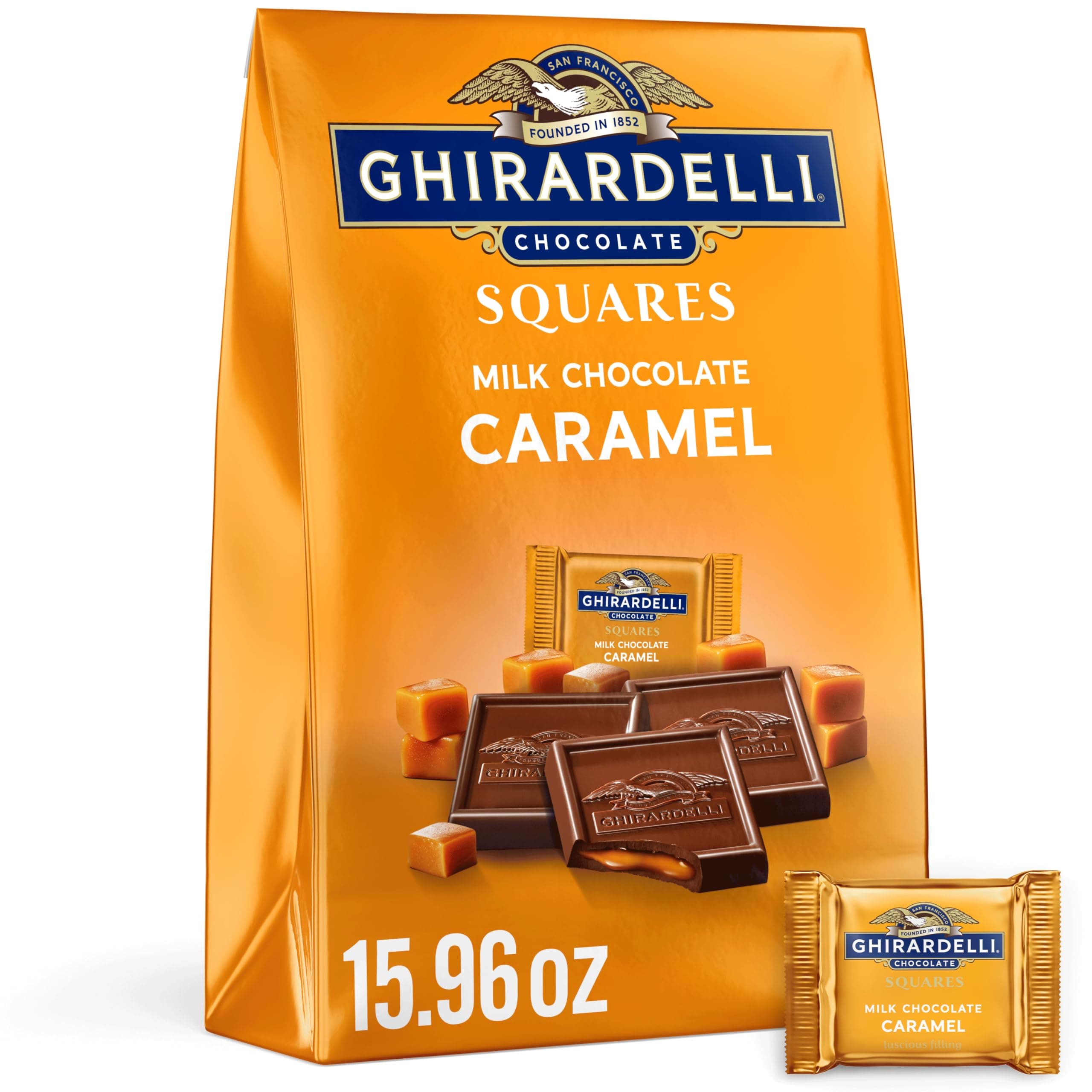 Ghirardelli Milk Chocolate SQUARES with Caramel Filling, 15.96 oz Bag