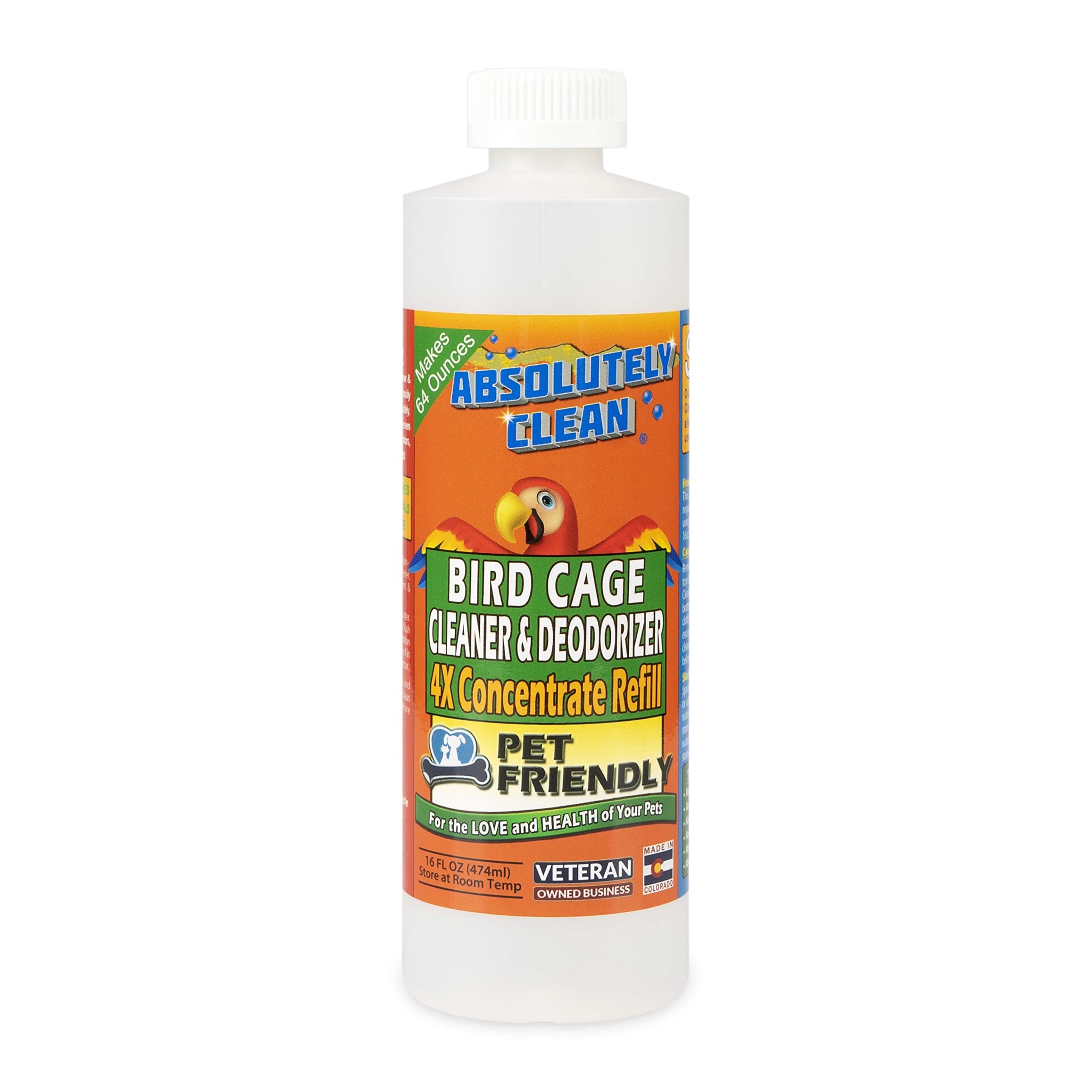 Amazing Bird Cage Cleaner and Deodorizer - Just Spray/Wipe - Safely & Easily Removes Bird Messes Quickly and Easily - USA Made - Fragrance Free (4X Concentrate - 16oz Makes 64oz)
