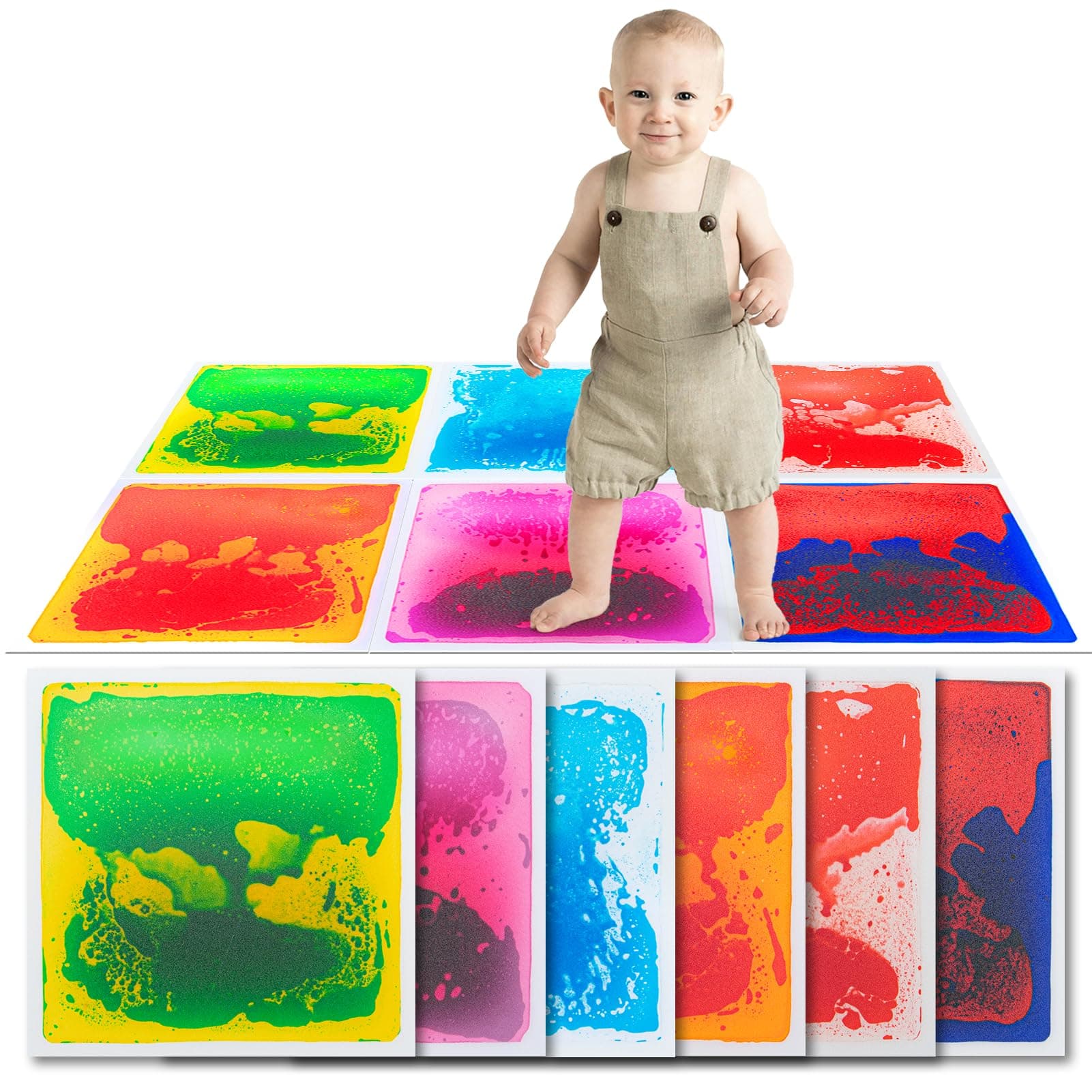 Liquid Sensory Floor Decorative Tiles, 11.8"x11.8" Square, Colorful, 6 Tiles