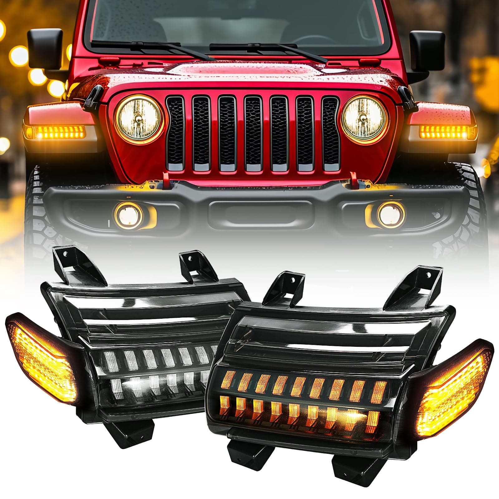 New Upgrade Smoke Lens LED Fender Light Kit for JL, LED Turn Signal Lights with DRL & Side Marker Lights Replacement for Jeep Wrangler JL 2018-2022
