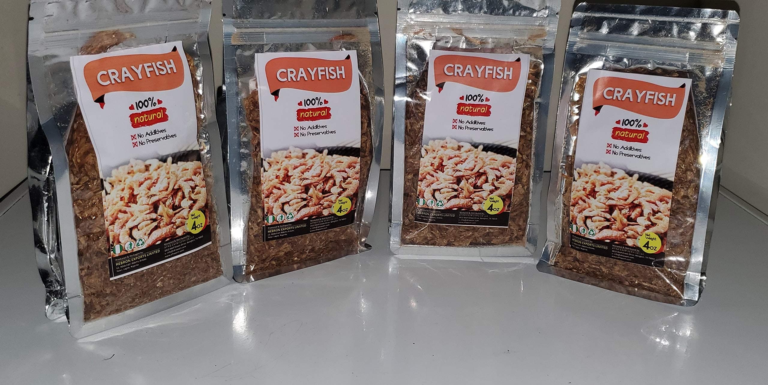 HEBRONFRESH DRIED WEST AFRICAN CRAYFISH. WHOLE 1 LB (4 X 4 OZ PACKS)