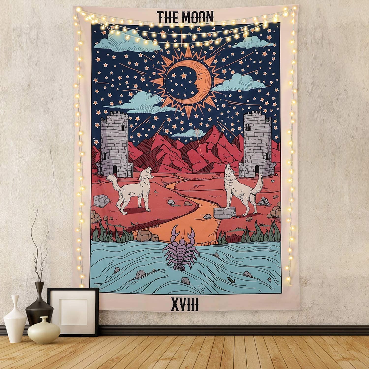 FLY SPRAY Tarot Tapestry The Moon Medieval Europe Divination Tapestry Wall Hanging Mysterious Tapestries Home Decor