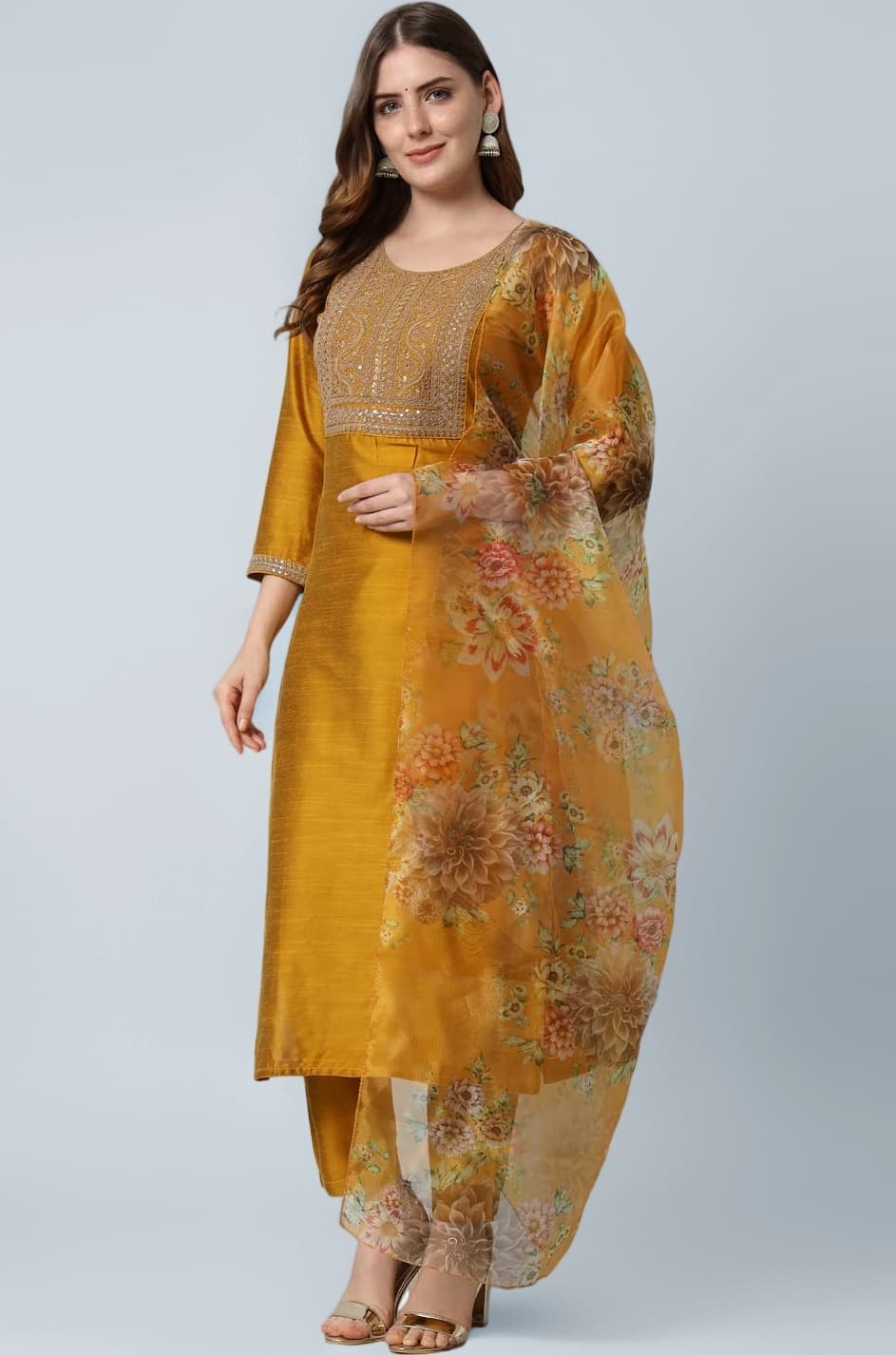 Women Silk Blend Kurta Pant with Dupatta Set