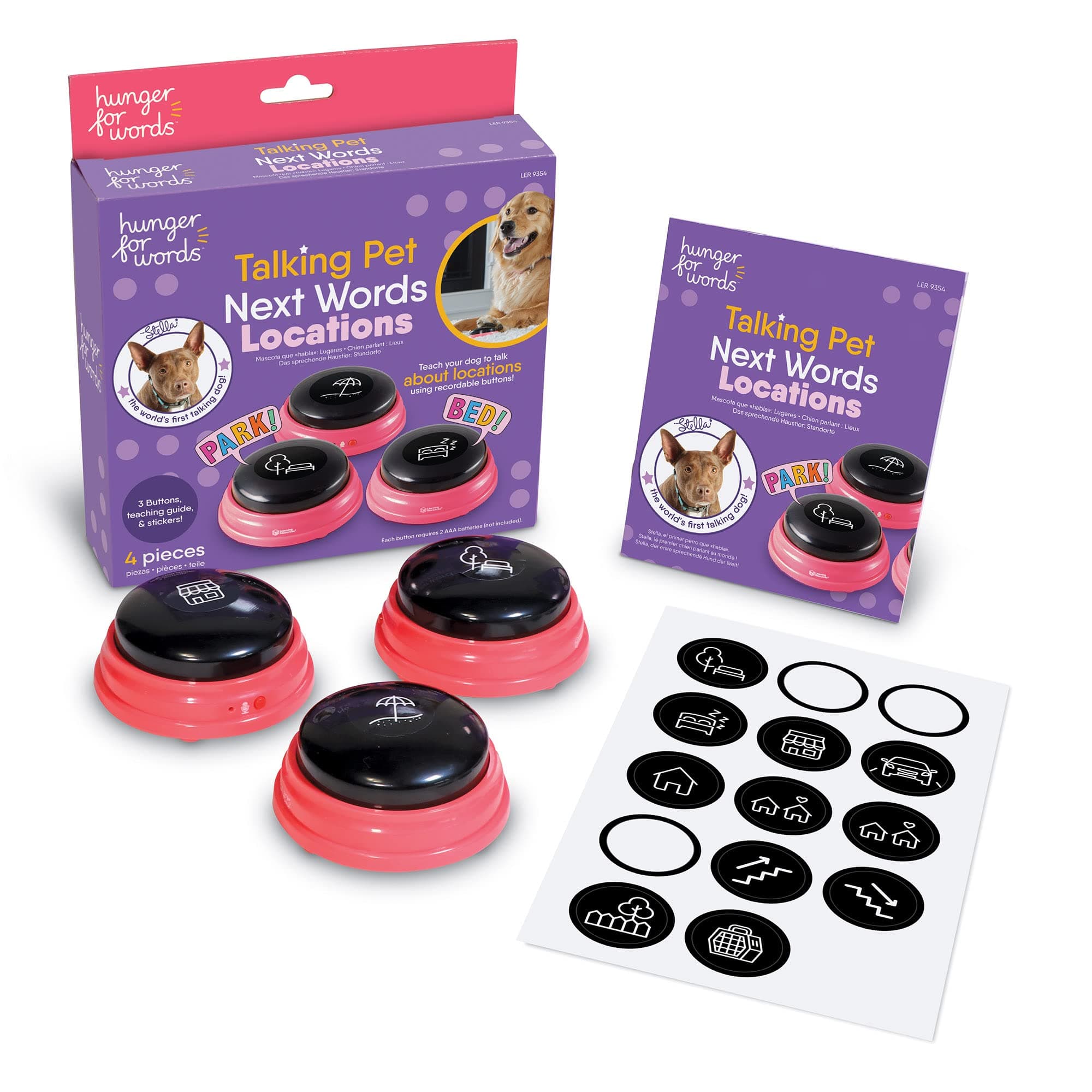 Hunger for Words Talking Pet Next Words Locations - 3 Piece Set of Recordable Speech Buttons for Dogs, Dog Buttons for Communication