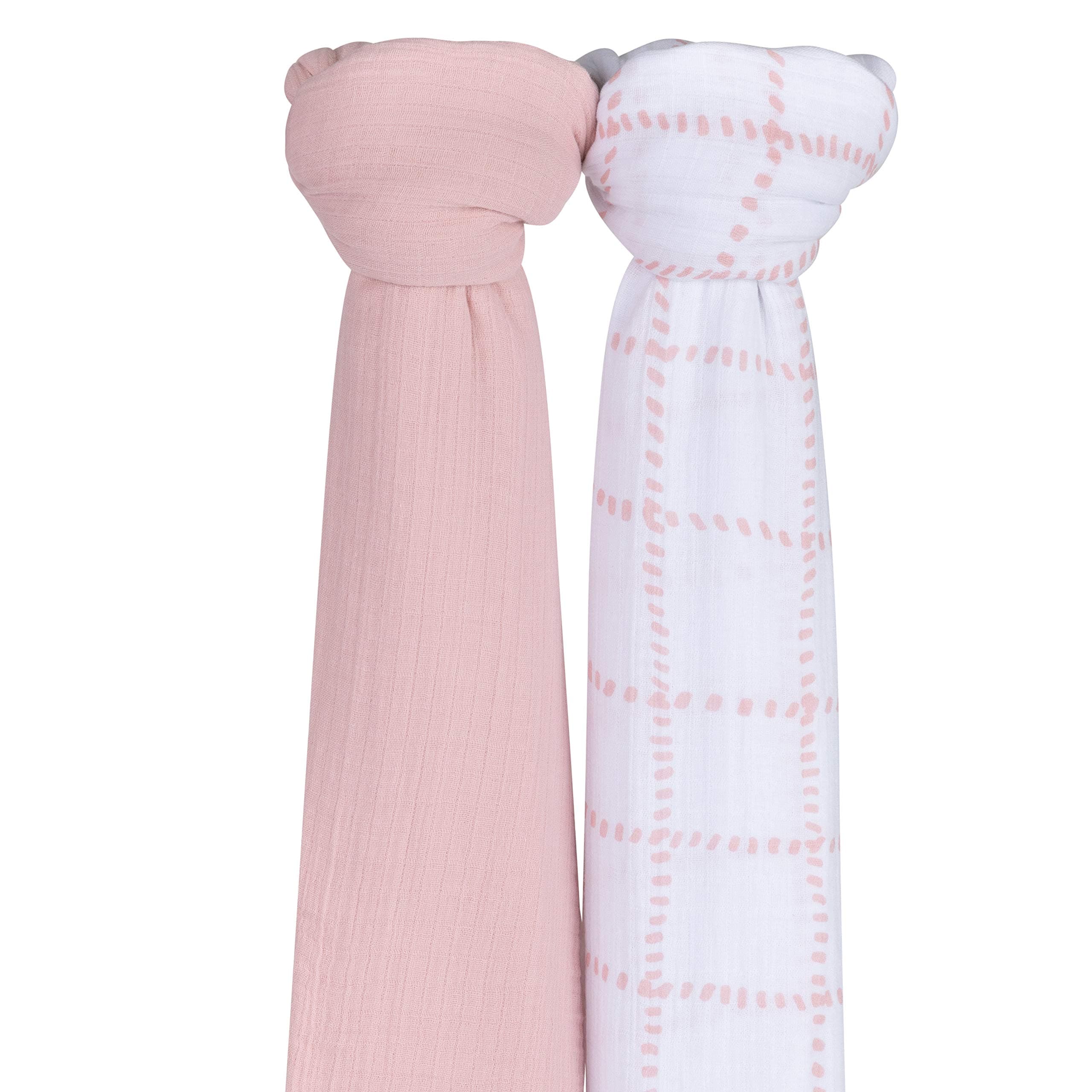 Petit Dreams 120 X 120 Cm Muslin Swaddle Blankets, Baby Girl, Pink Grid Lines & Solid Pink, (Pack of 2)