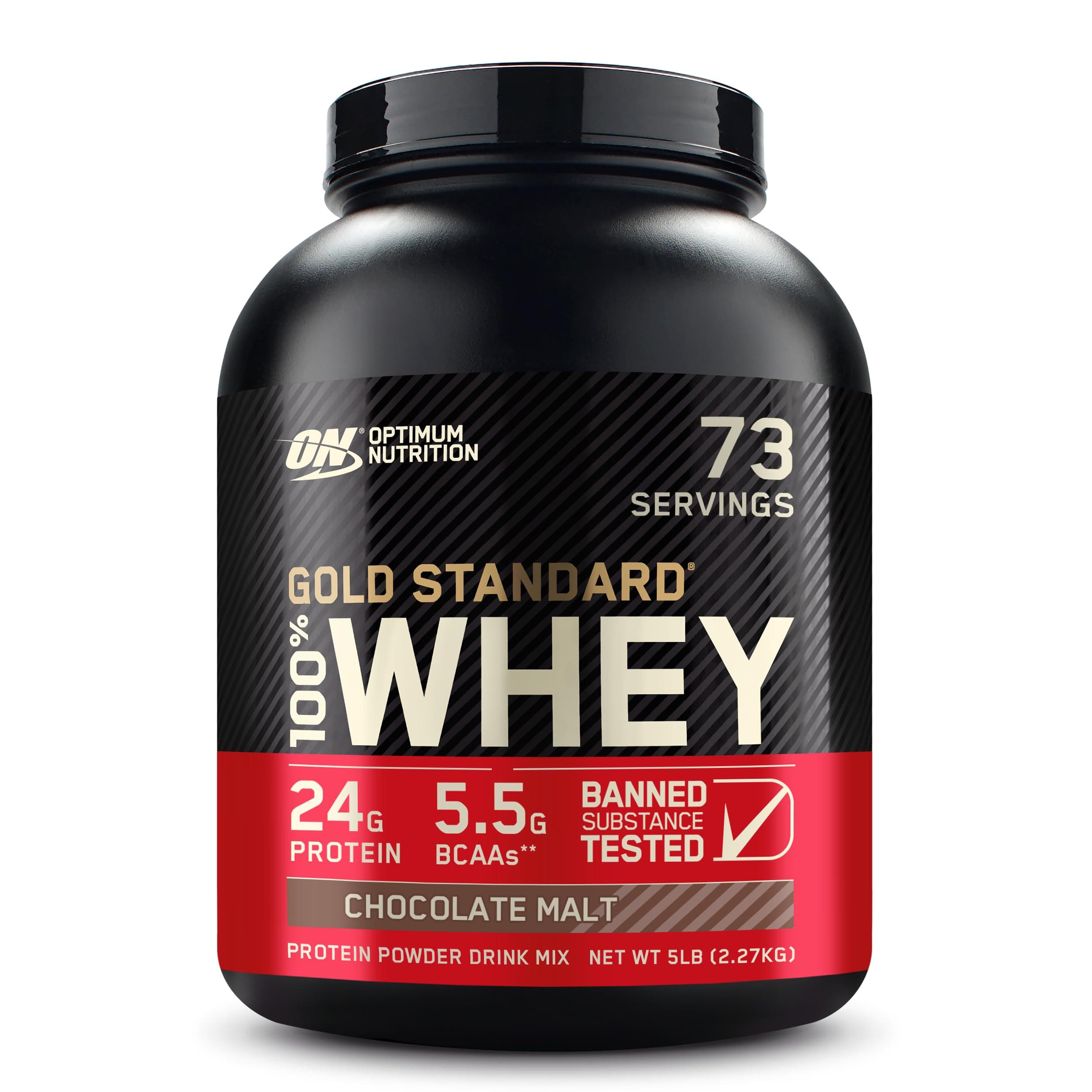 Optimum Nutrition (ON) Gold Standard 100% Whey Protein Powder Primary Source Isolate, 24 Grams of Protein for Muscle Support and Recovery - Chocolate Malt, 5 Lbs, 73 Servings (2.27 KG)