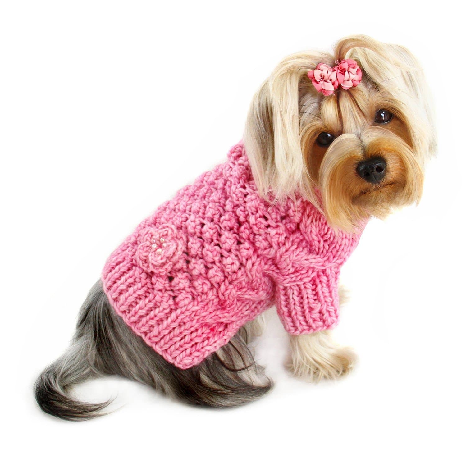KLIPPO Dog/Puppy Bobble Stitch Turtleneck Hand Knitted Sweater for Small Breeds (Medium)