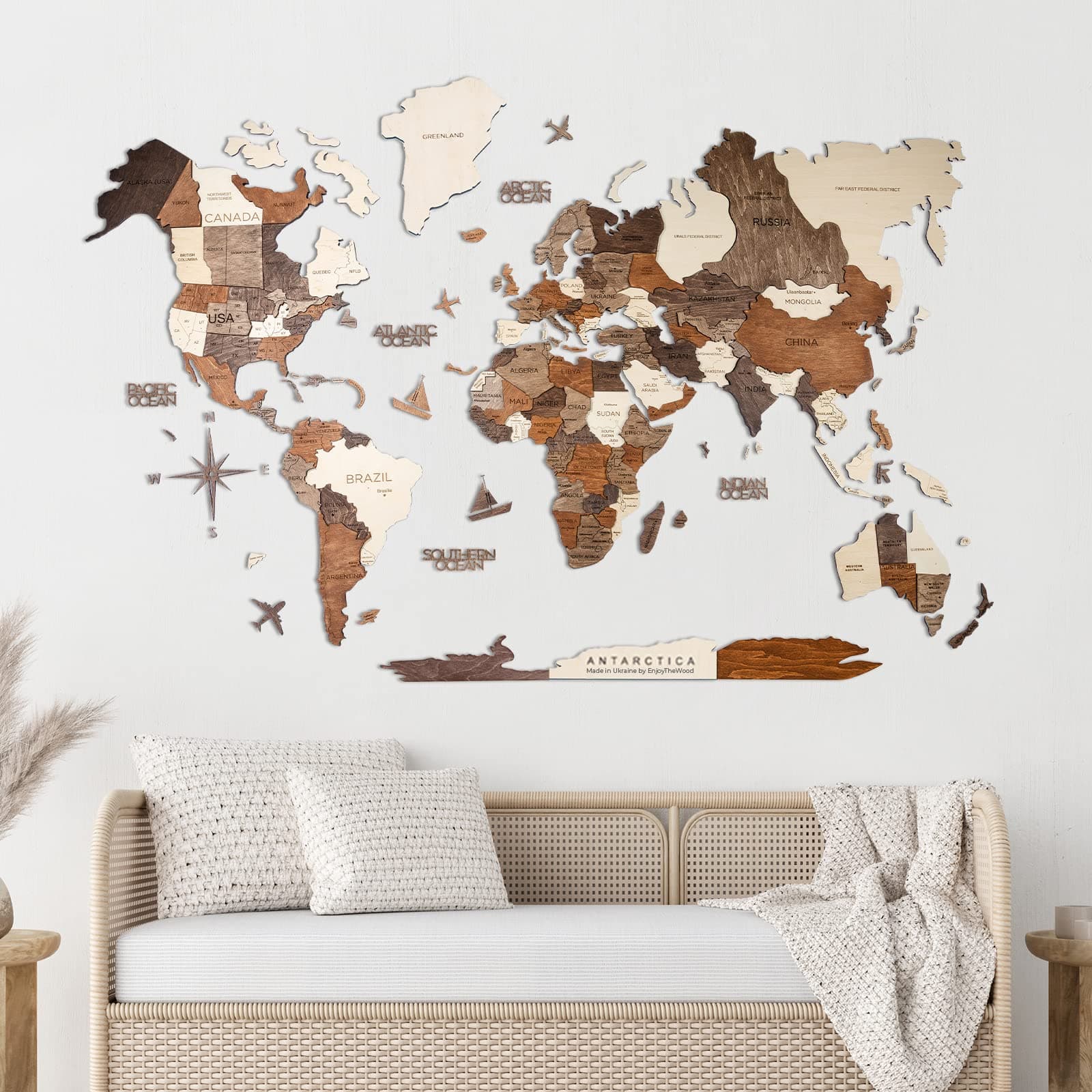 Home Décor 3D Wood World Map Wall Art Large Wall Décor - World Travel Map All Sizes (M L XL) Gift Idea - Wall Art For Home & Kitchen or Office (X-Large, Multicolor)