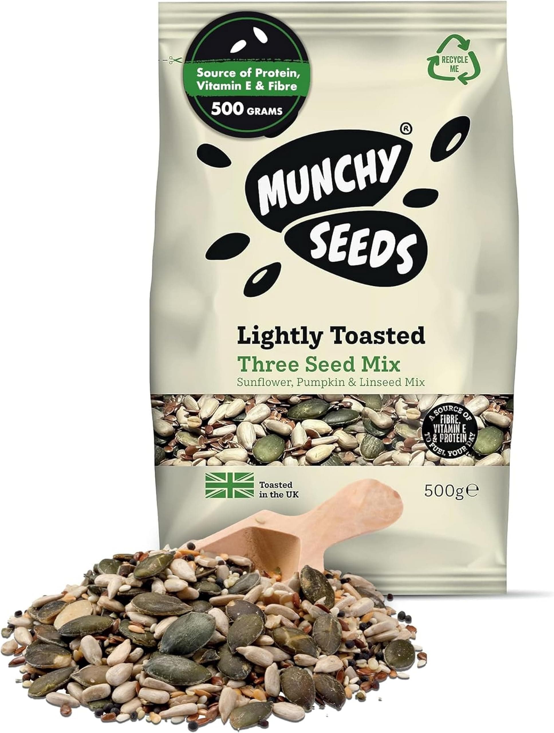 Lightly Toasted 3 Seed Mix, Pumpkin Seeds, Sunflower Seeds & Flaxseed, Free from Nuts, Seeds for Baking, Breakfast Cereals & Granola, Mixed Seeds to Eat, Mixed Seeds for Eating 500g