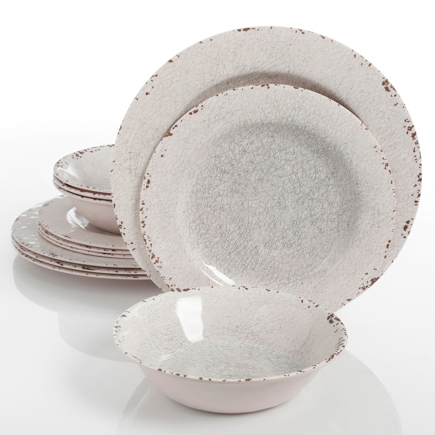 Studio California Mauna 12 Piece Melamine Dinnerware Set, Ice