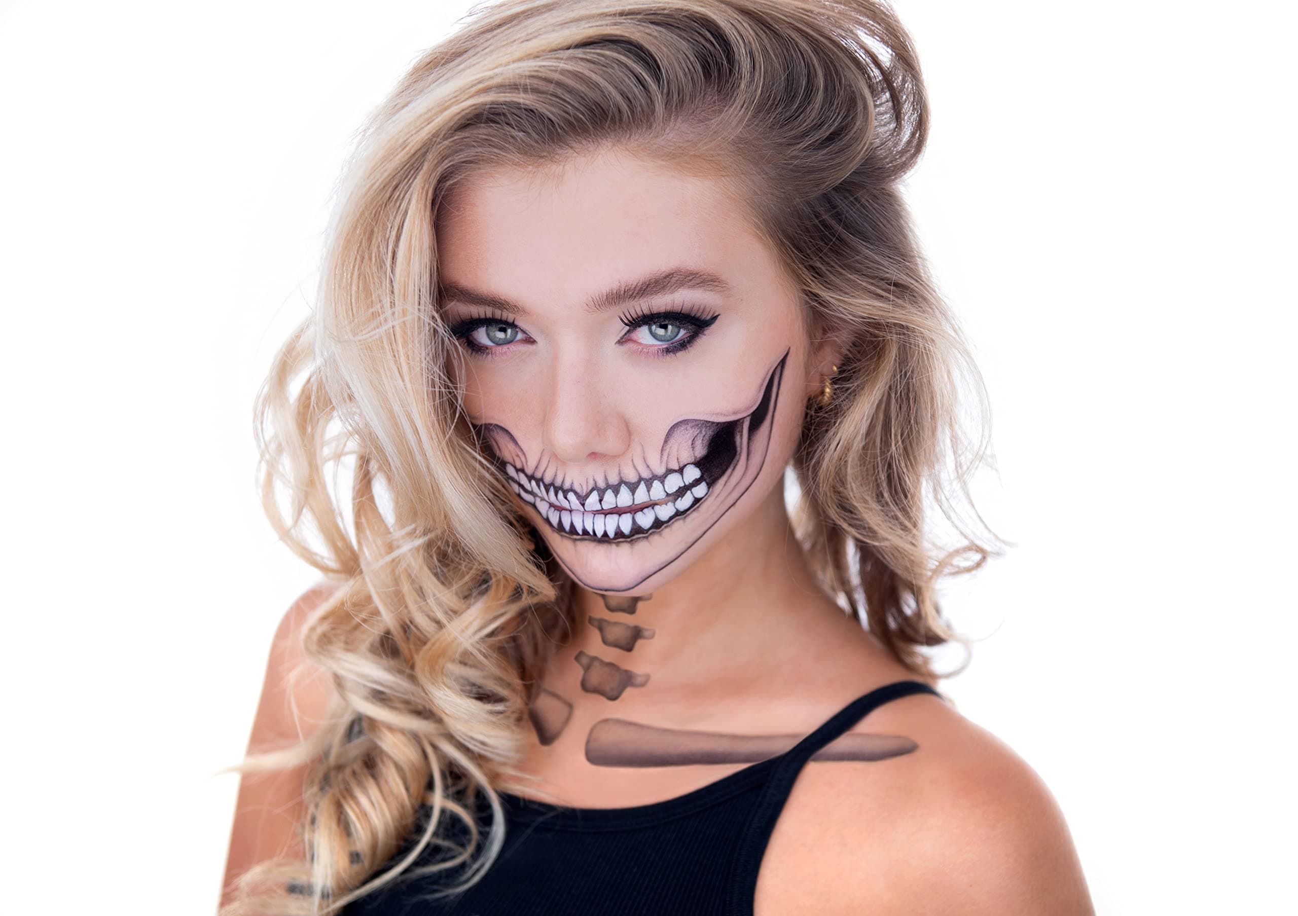 2 x Classic Skull Temporary Tattoo Halloween Costume for Men and Women, Adult, Face Sticker