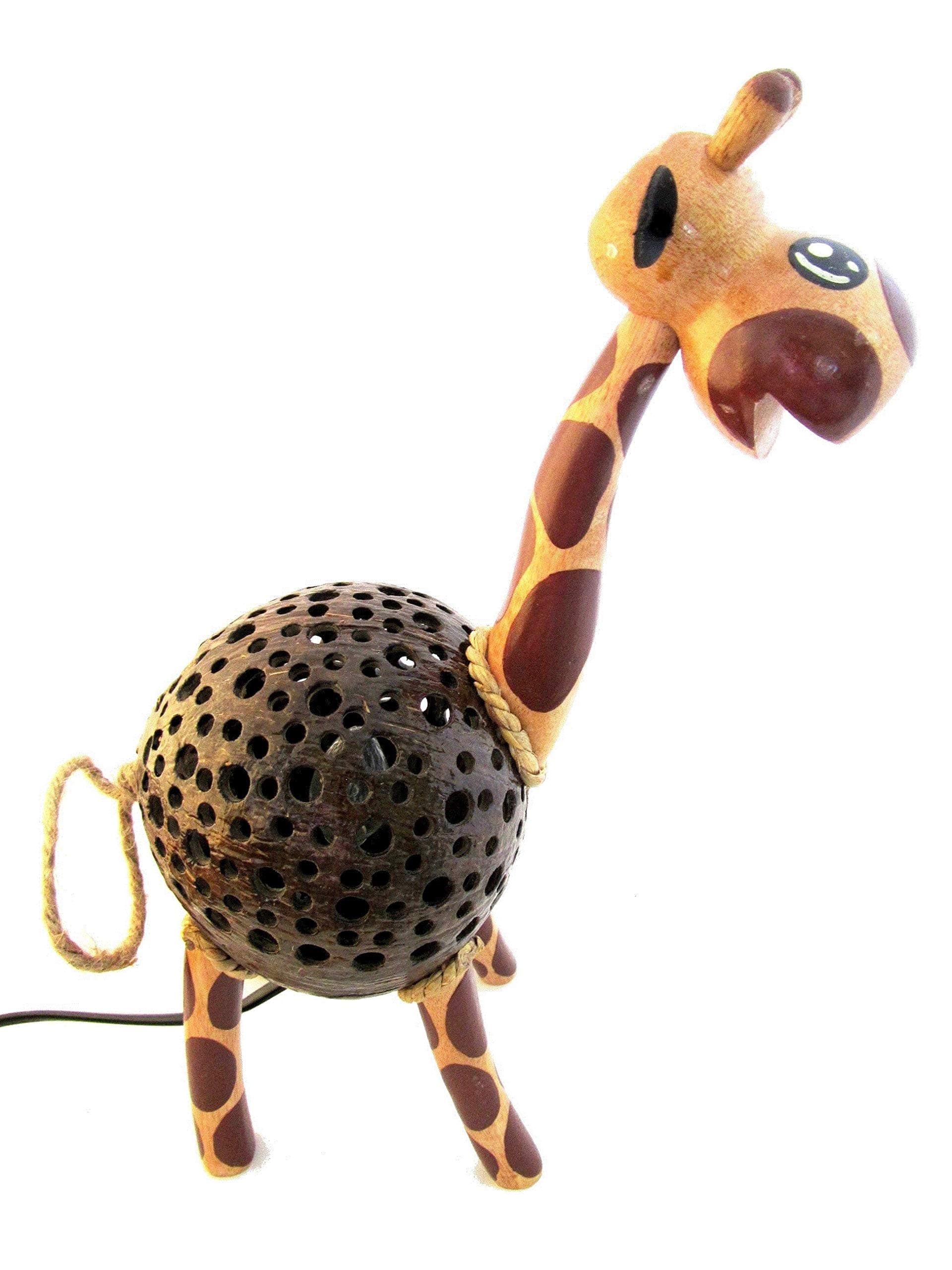 Giraffe Lamp for Nursery - Animal Night Lights for Kids - Cute Bedside Lamp - Handmade Wood Coconut Shell Lamp Thailand