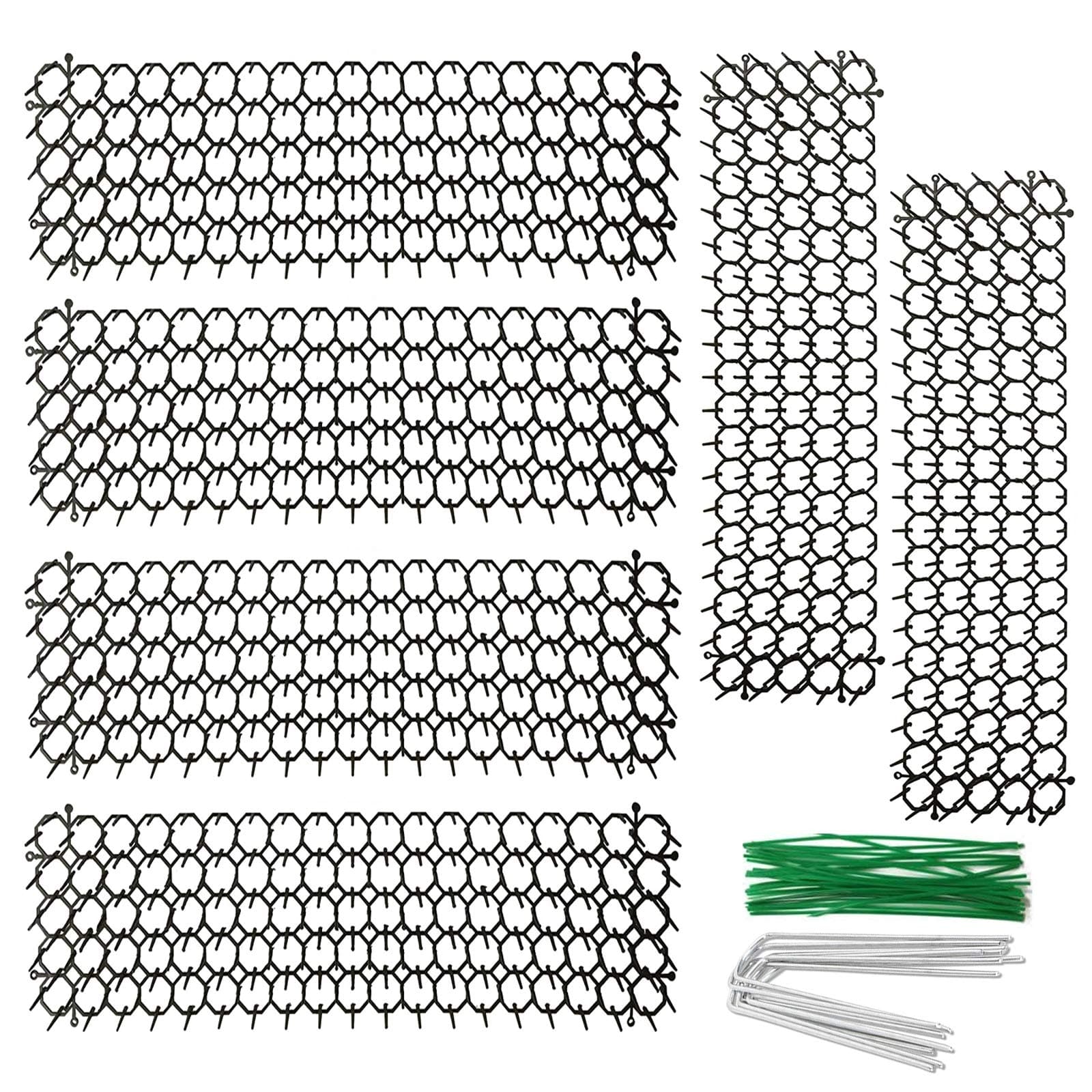 HOPATE 6Pcs Anti Cat Spikes Cat Scat Mat with Spikes Prickle Strip Dig Stopper 12x48CM Animal Spikes Repellent Deterrent Mat for Foxes Outdoor Garden Fence with U-Shaped Garden Pegs and Twist Ties
