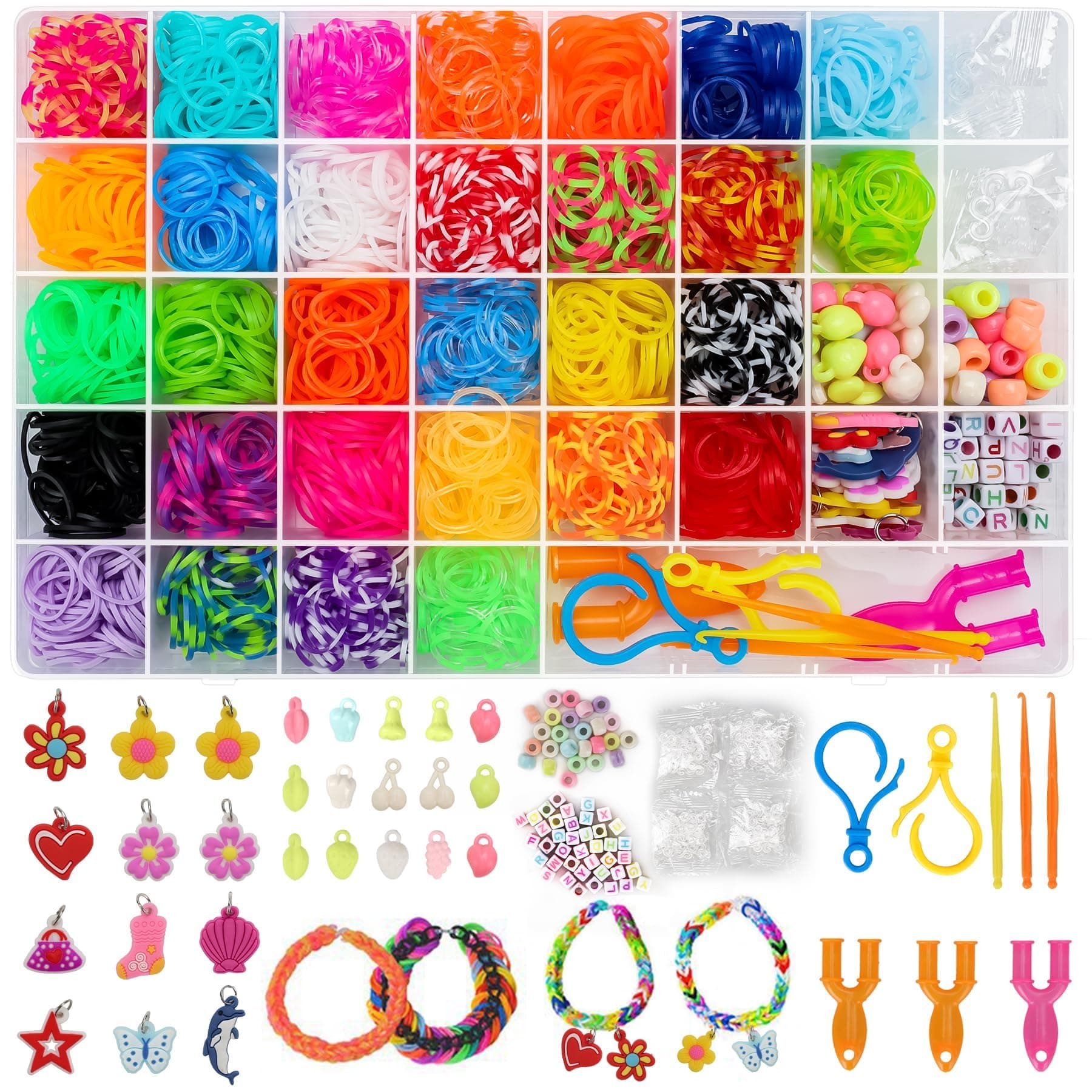 2500+ Loom Bands Craft Kit for Kids, 30 Colors Loom Rubber Bands for DIY Bracelet Making Kits, Loom Twist Bands with More Accessories in Storage Case for Party, X-mas Birthday Gift for Kids