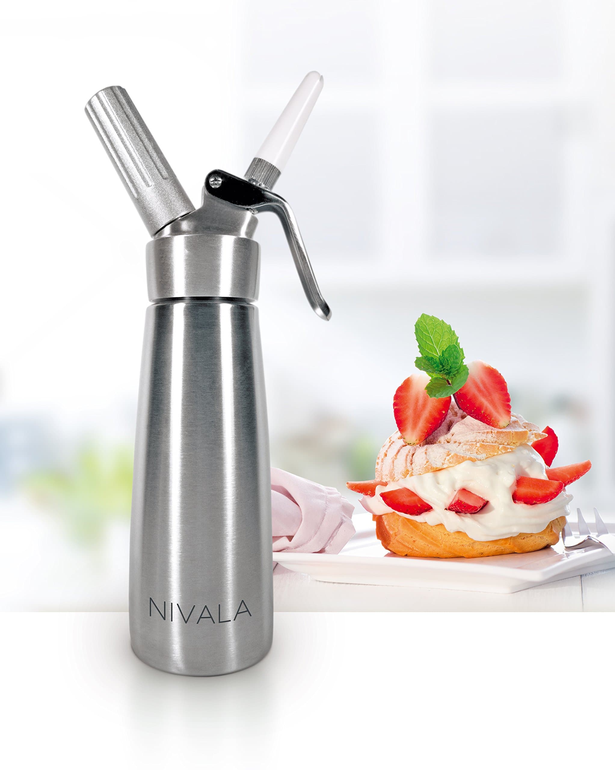 Cream Whipper, 1 pint Professional-Grade Whipped Cream Dispenser W/ 3 Decorating Nozzles - All Aluminum Body and Head - Uses Standard N2O Cartridges (not included)