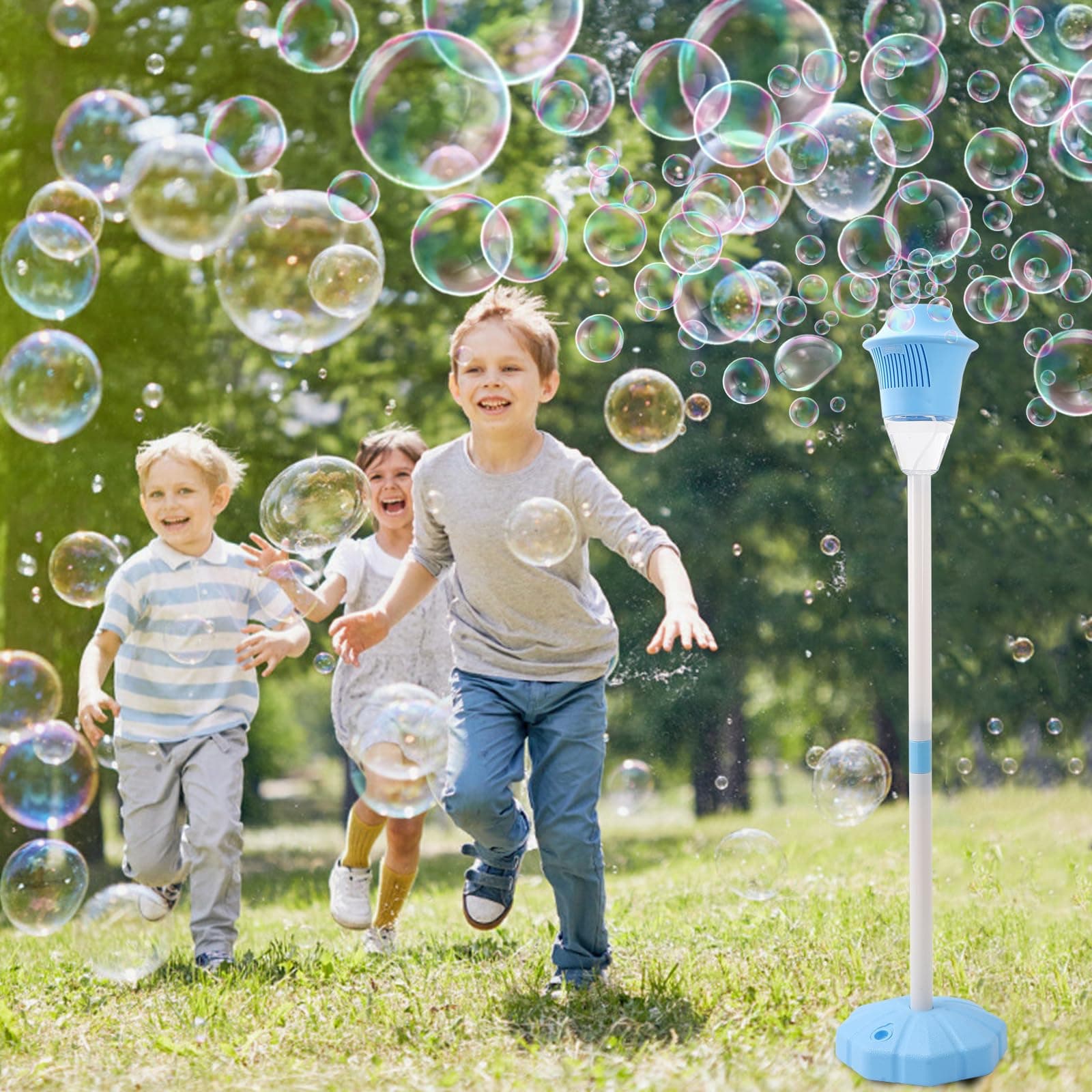 Bubble Machine Automatic,Height 47 Inches Vertical Bubble Machine for Parties, Outdoor Battery Bubble Maker with Lights,Bubble Blower Machine for Wedding Kids Toddlers Birthday Party