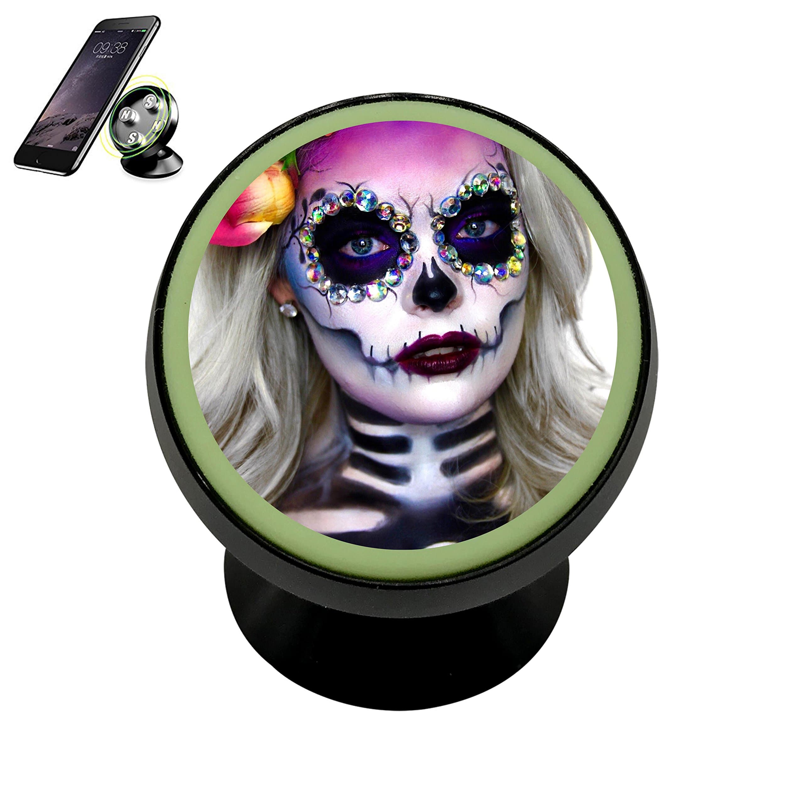 Make up Sugar Skull Magnetic Phone Car Mount Holder Noctilucent Mobile Cradle Stand Universal 360 ¡ã Rotating Car Dashboard Support Cell Phone Kit Gadget