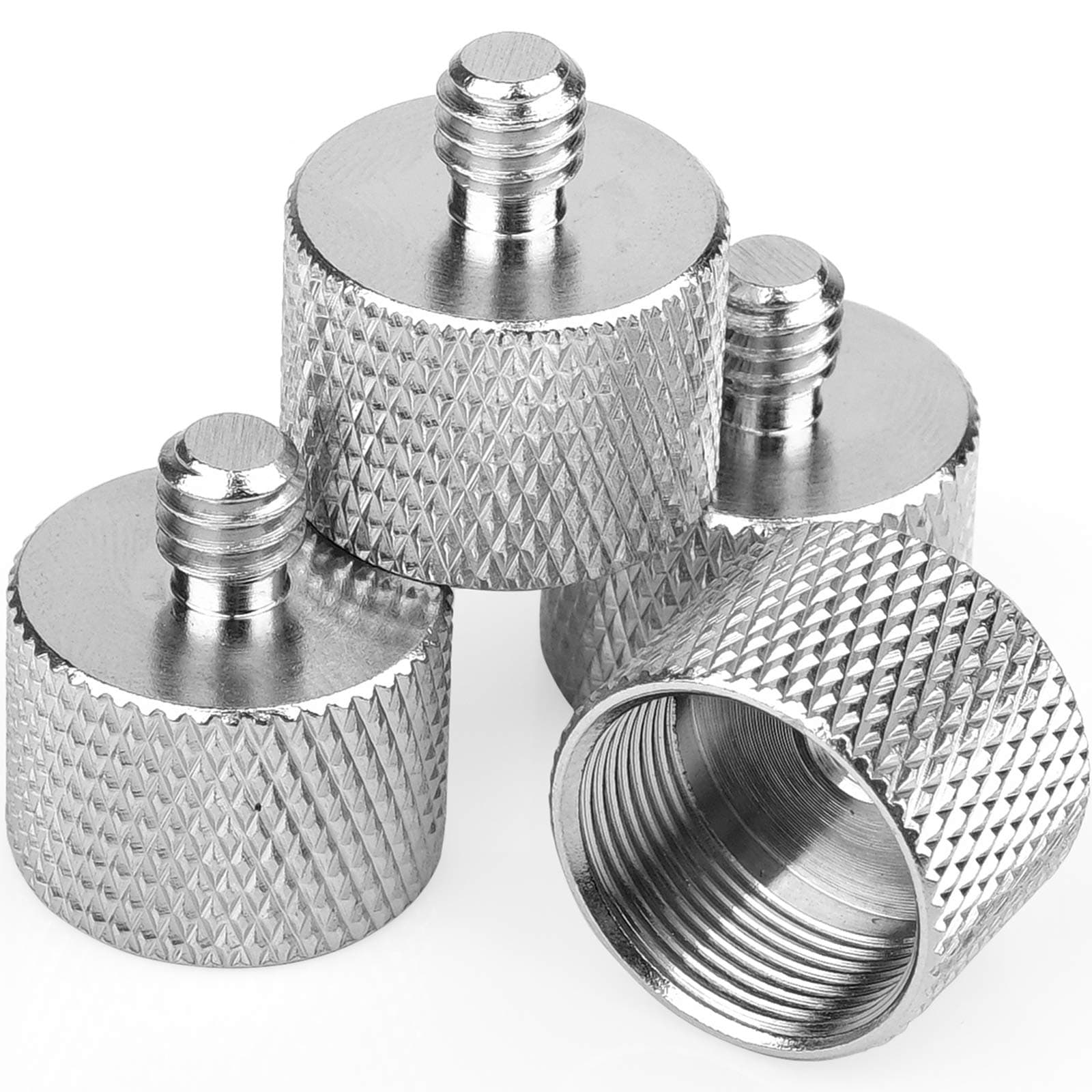 ChromLives Mic Stand Adapter, Microphone Screw Adapter 1/4''-20 to 5/8''-27 Male to Female Threaded Mic Adapter, for Camera Monitor, Microphone Stand, 4 Pack (sliver)