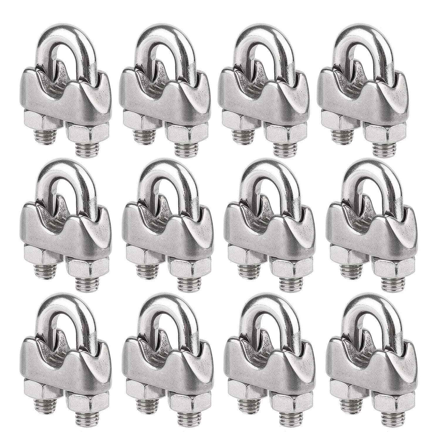 Wire Rope Clip Cable Clamp 304 Stainless Steel U Bolt Saddle Fastener M5 for Ø 5mm (3/16") Wire Rope Cable, Pack of 12, by Hyber&Cara