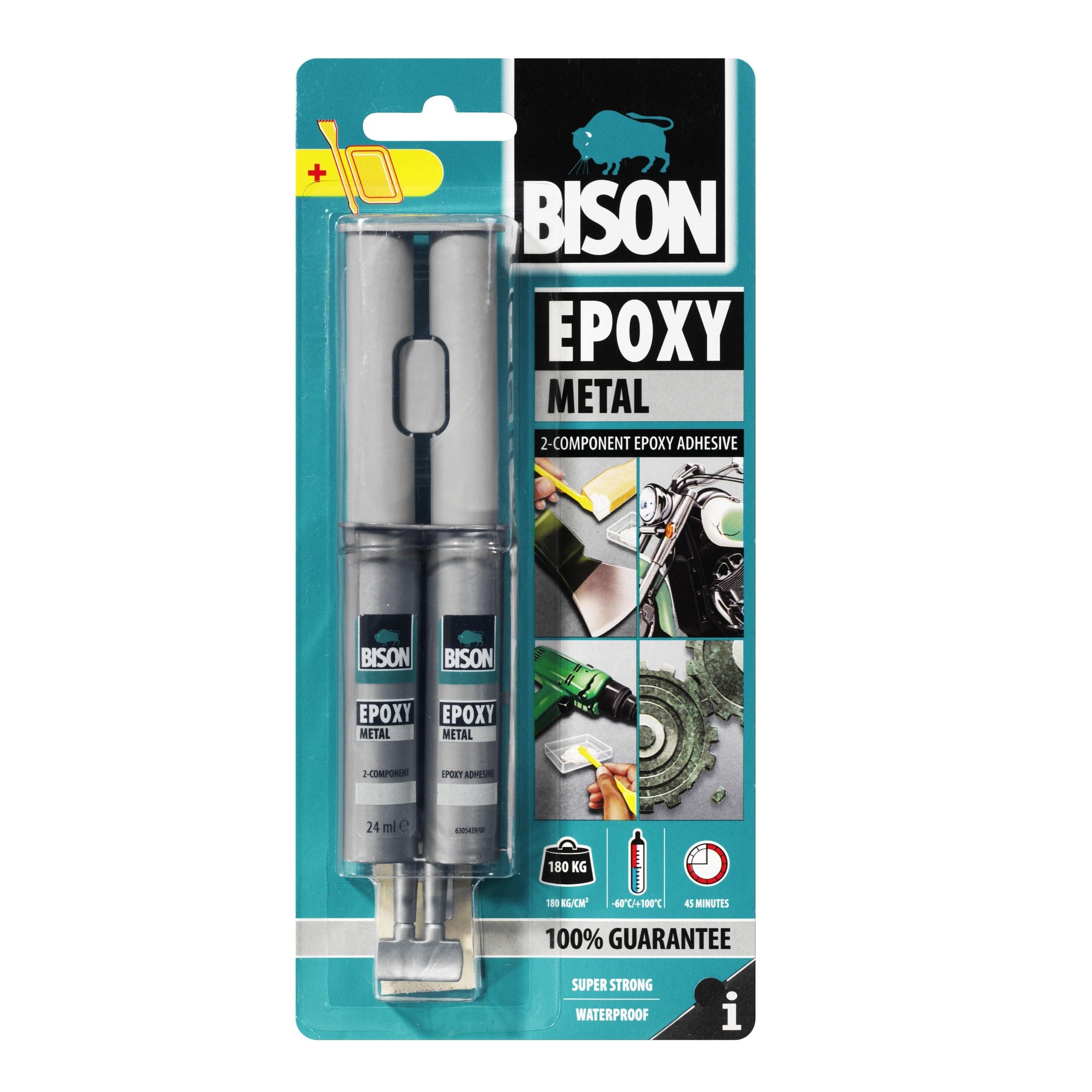 BISON Epoxy Adhesive Metal Syringe, Grey, 24ml