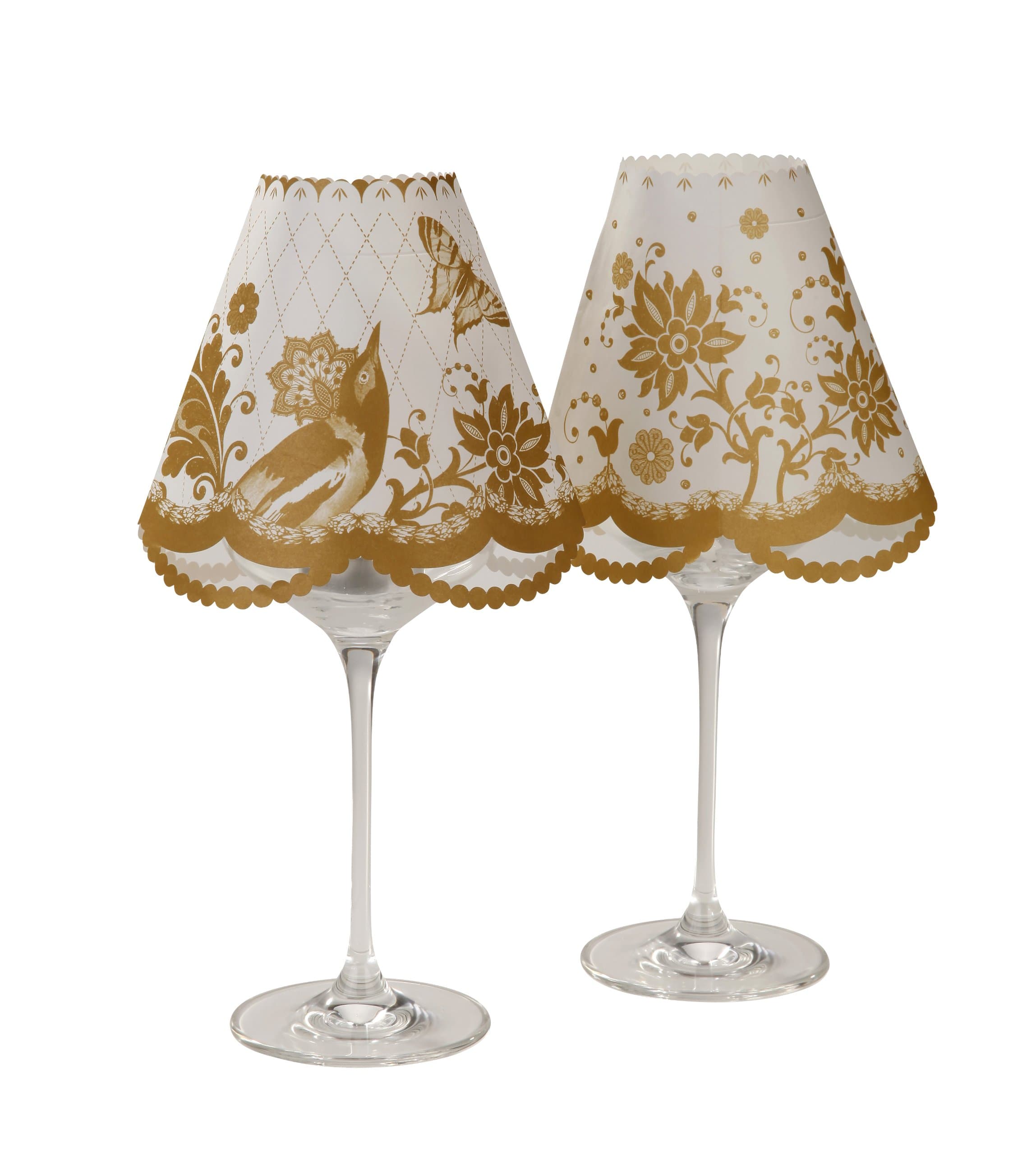 Party Porcelain Wineglass Lampshades In 2 Designs Pack of 6, Gold