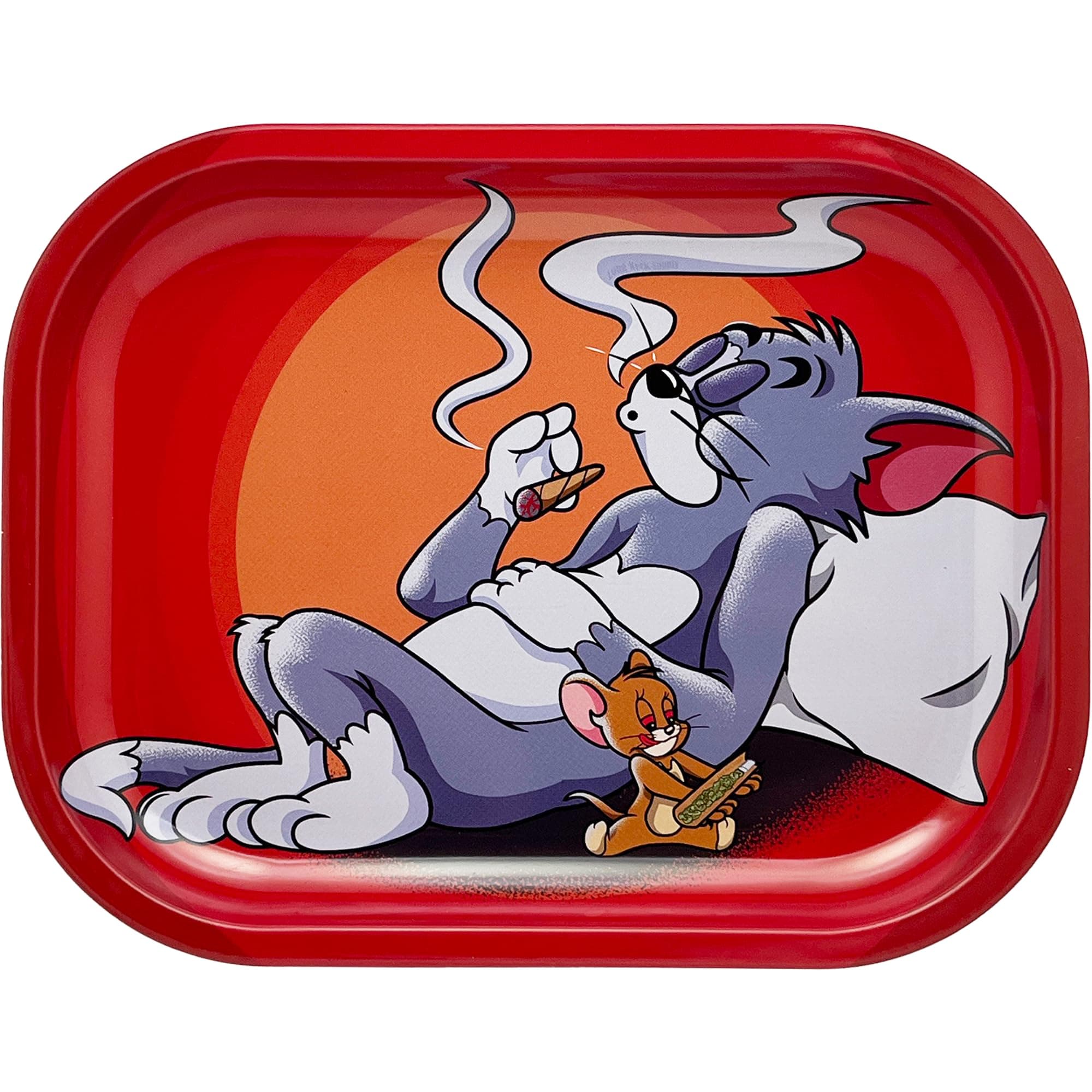 Rolling Tray - Durable 7"" x 5.5"" Cat and Mouse Funny Metal Cigarette Rolling Tray/Ashtray for Papers and Wraps - Roll with Style and No More Spills, Red, STGRT001