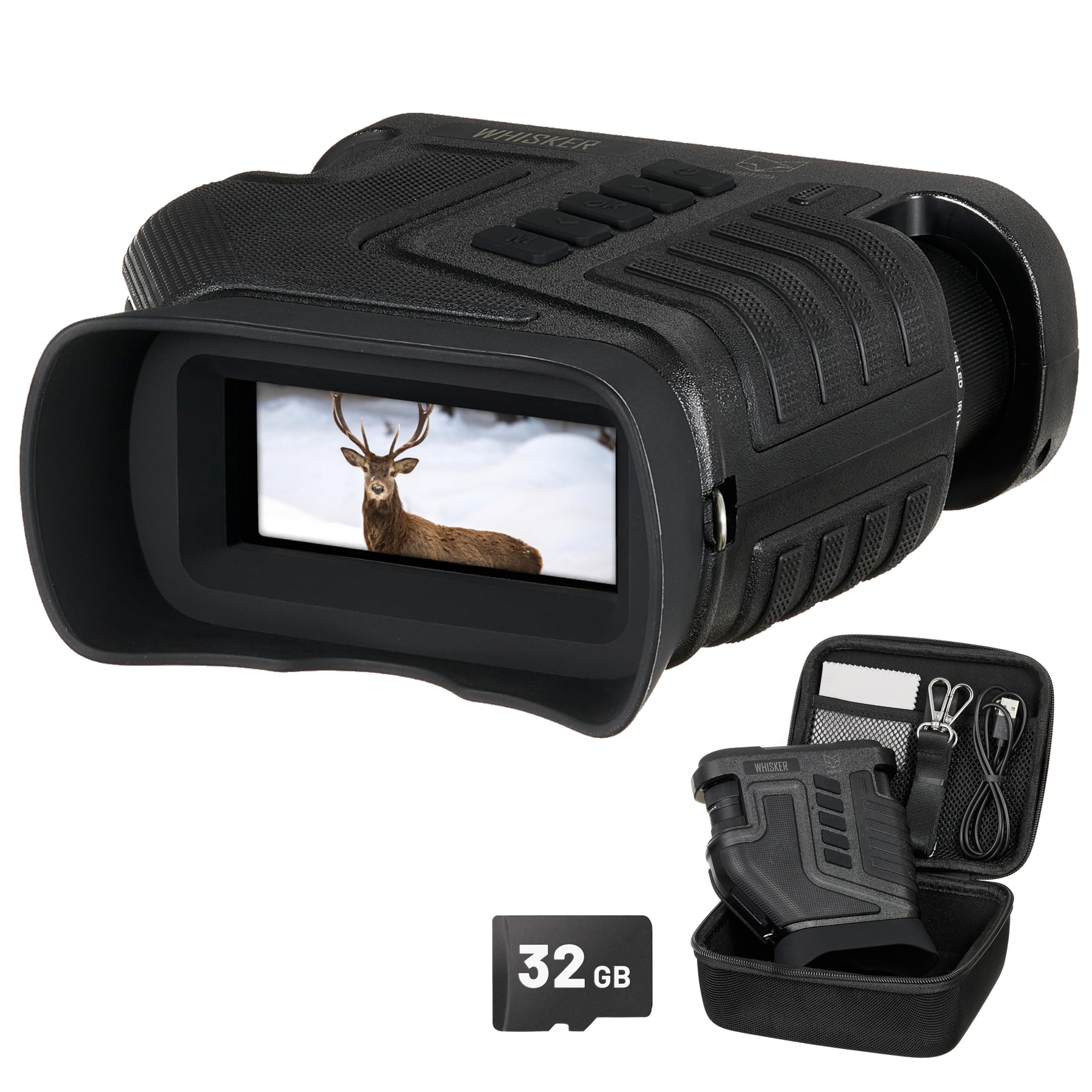 Night Vision Goggles - Nightfox Whisker, Adjustable 1-10x Optical Zoom, 275m Range, Records Video & Audio, USB-Rechargeable, 32GB Memory, Digital Infrared Binoculars for Adults