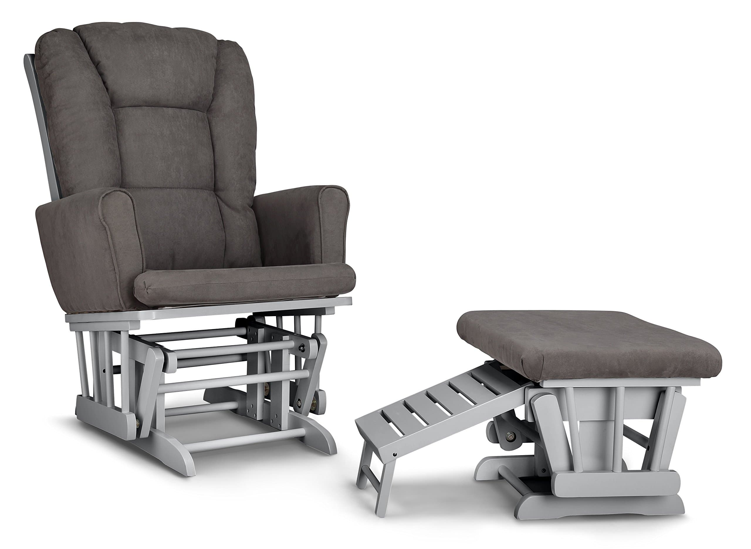 Graco Sterling Semi Upholstered Glider and Nursing Ottoman, Pebble Gray/Gray Cleanable Upholstered Comfort Rocking Nursery Chair with Ottoman