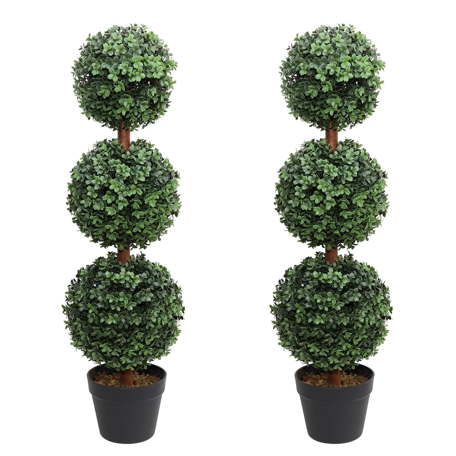 Artificial Topiary Ball Tree, 35inch Fake Topiaries Triple Ball Trees, 2Pack Faux Boxwood Plants Potted for Indoor Outdoor Decor (Set of 2)