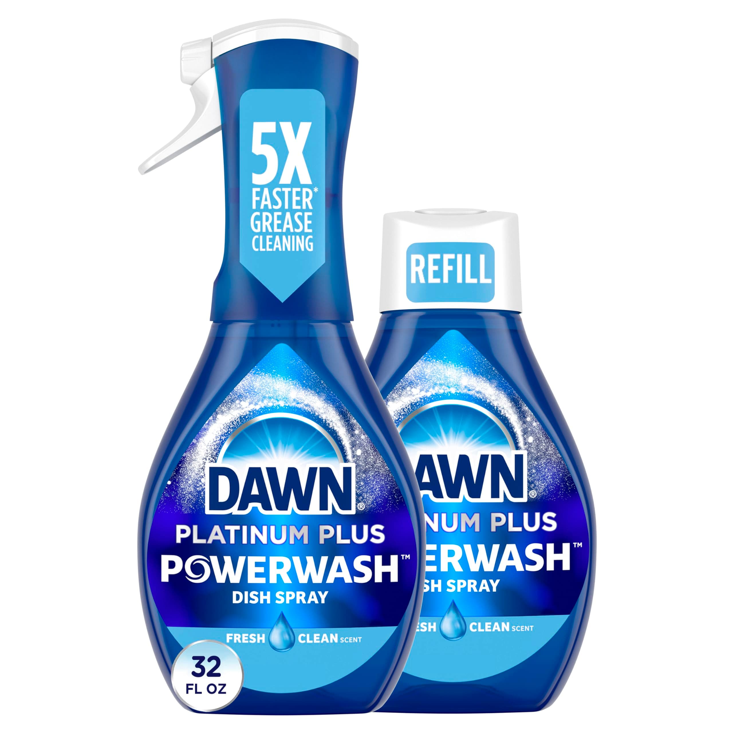 Powerwash Spray Starter Kit, Platinum Dish Soap, Fresh Scent, 1 Starter Kit + 1 Dawn Powerwash Refill, 16 fl oz each (Pack of 2)