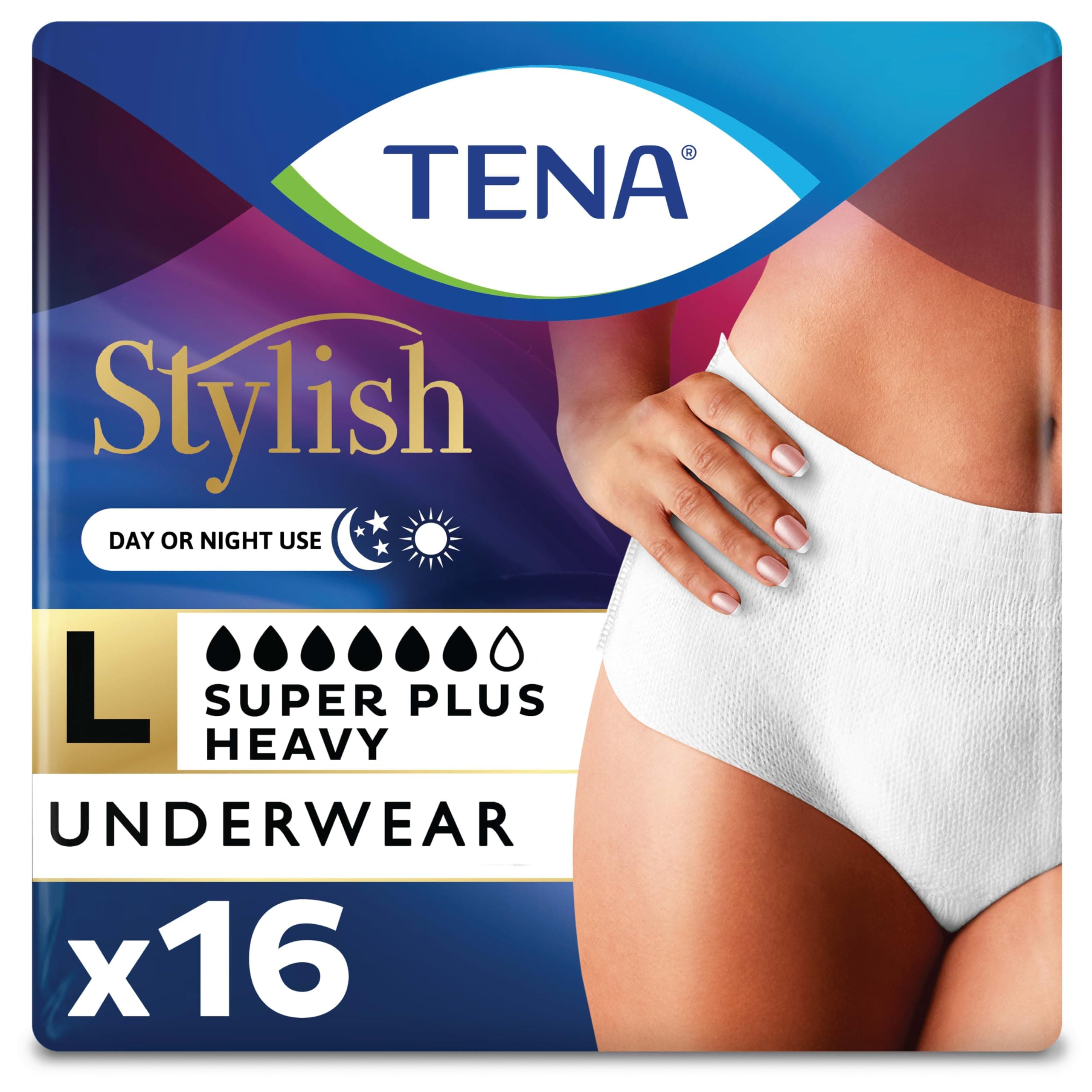 TENA Incontinence Underwear for Women, Super Plus Absorbency, Large, 16 Count