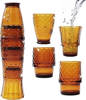 Gökotta Set of 4 | Handmade Stacking Koi Carp Fish Cocktail Glasses | Drinking Tumblers | Retro Fun Quirky Gift Present | Dinner Party Water Juice Coffee Mugs Cups | 4PCS 250ml (Amber)