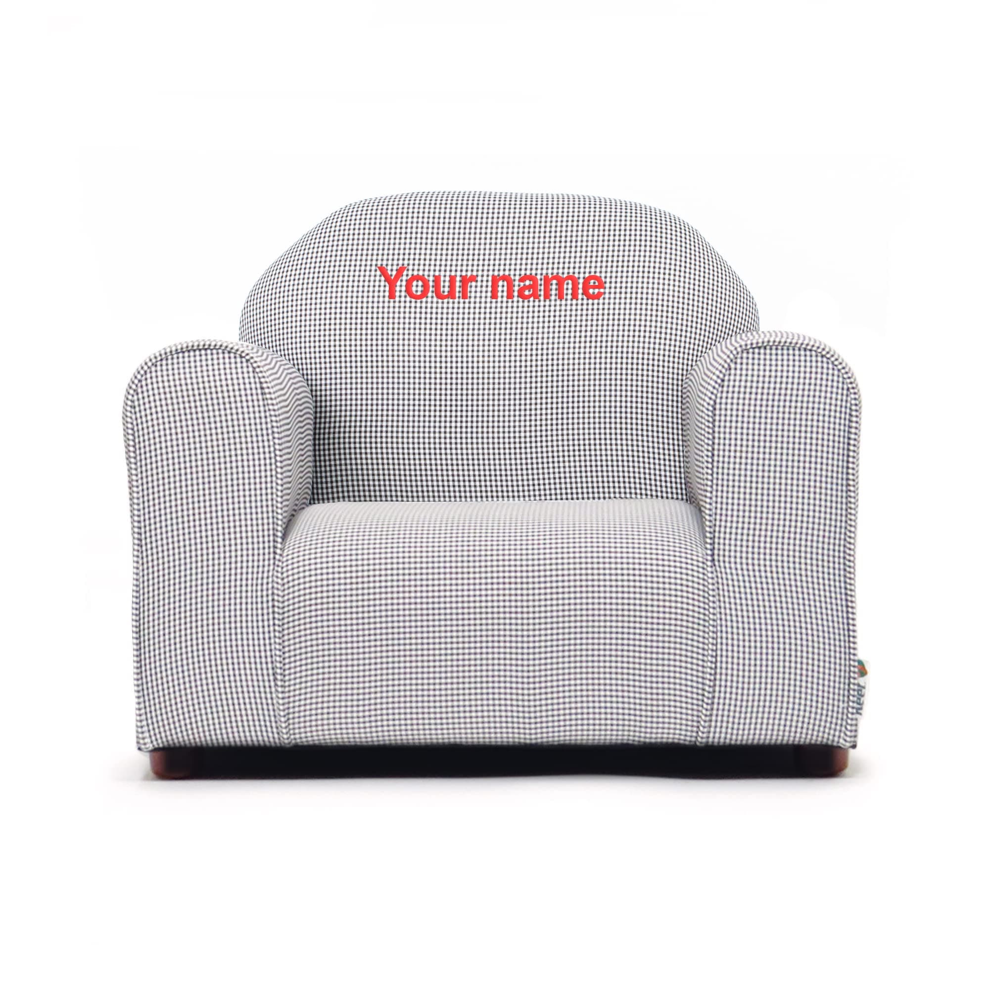 Keet Personalized Kids Checkers Chair, Upholstered with Durable Wood Frame, High-Density Foam Padding, Microfiber Fabric, Comfortable and Safe, Easy to Clean, Ideal for Ages 2 to 5, Customizable