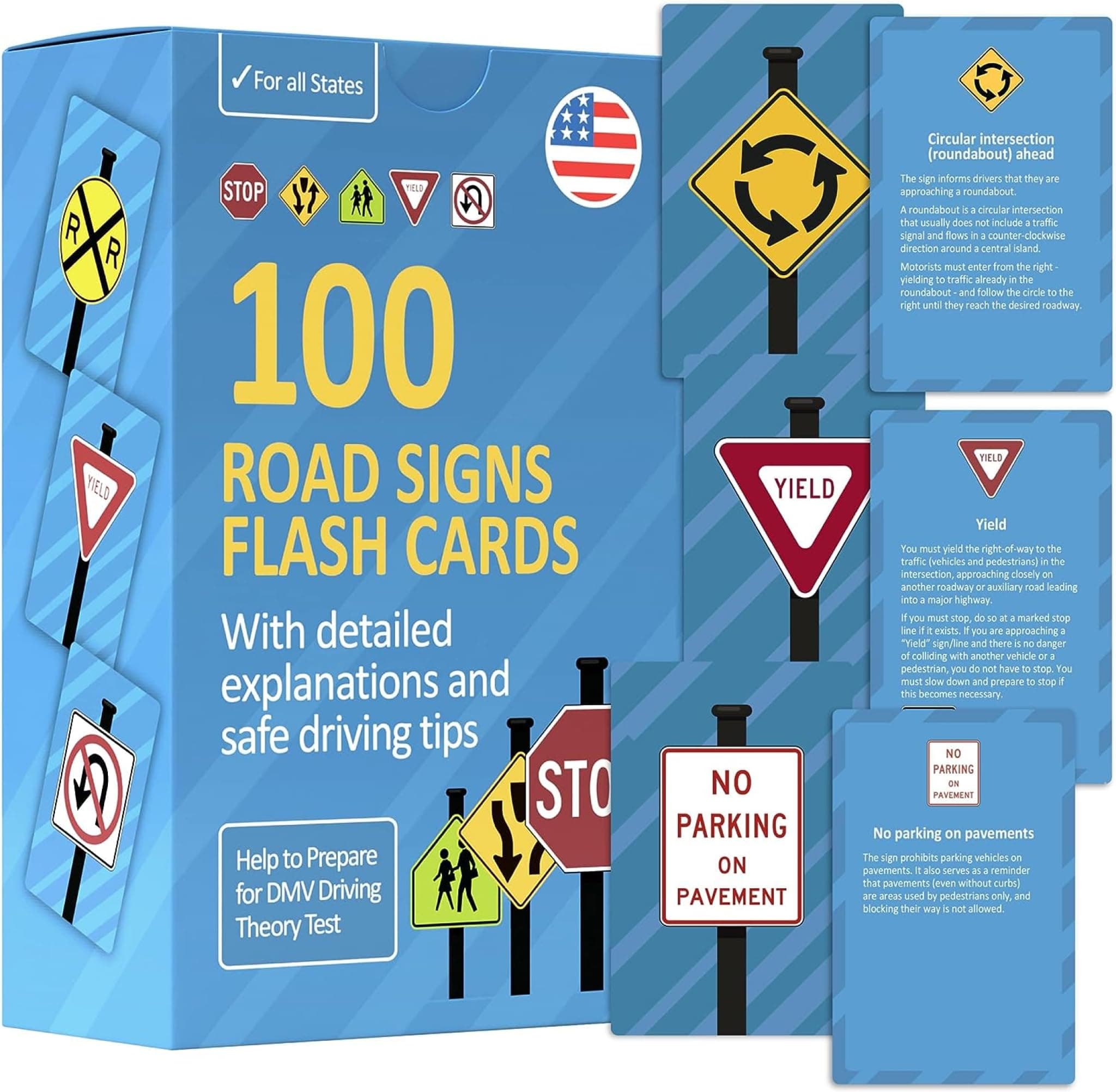 Road Signs Flash Cards with Detailed Explanations and Safe Driving Tips - Stocking Stuffers for Teens, Teen Boy Gifts, Gifts for Teen Boys, Teenage Boy Gift - Educational Gift