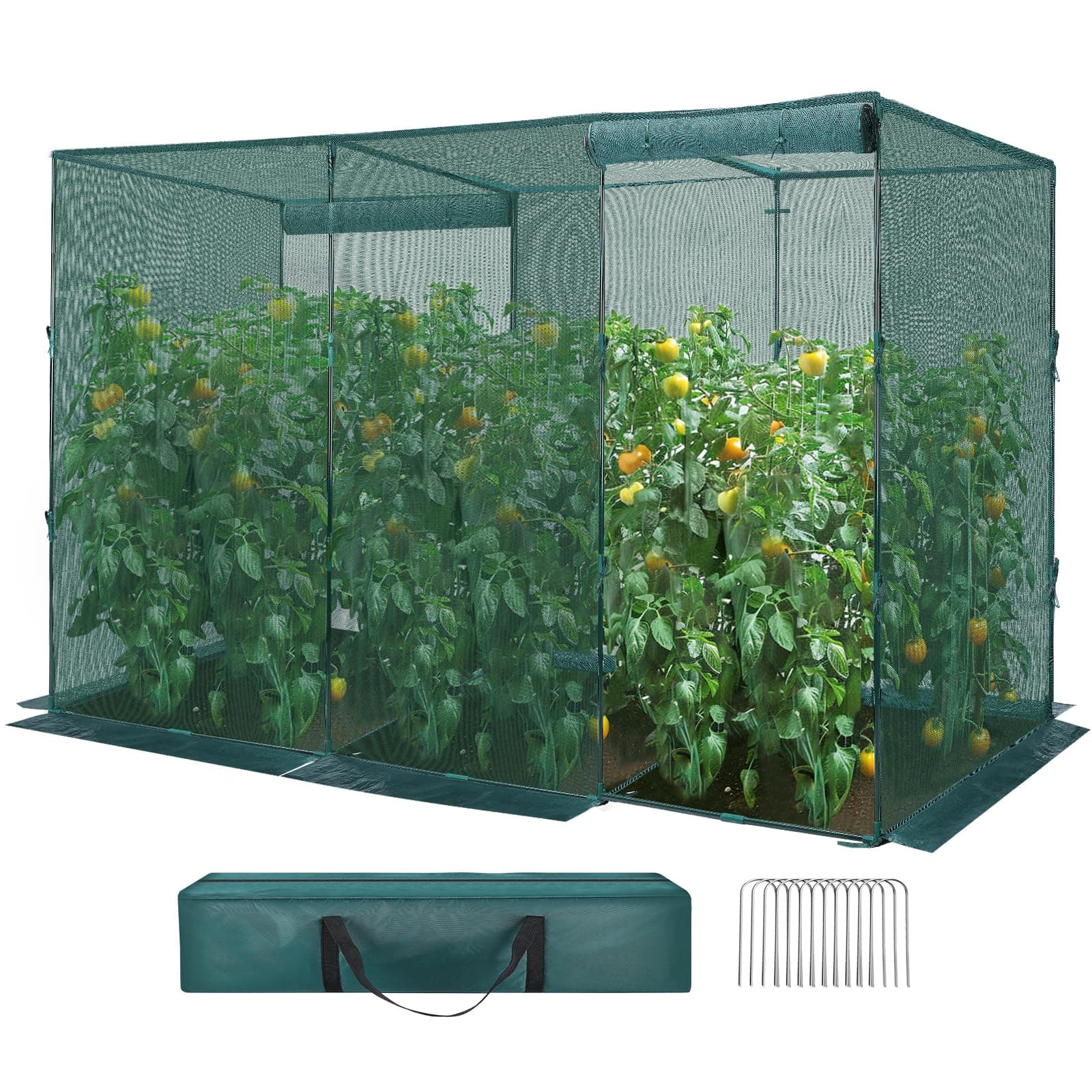 GROWNEER Crop Cage, 4' x 12' Plant Protection Tent with 2 Zippered Doors, 12 Ground Staples, Steel Frame, Plant Outdoor Cage, Storage Bags for Garden, Yard, Lawn