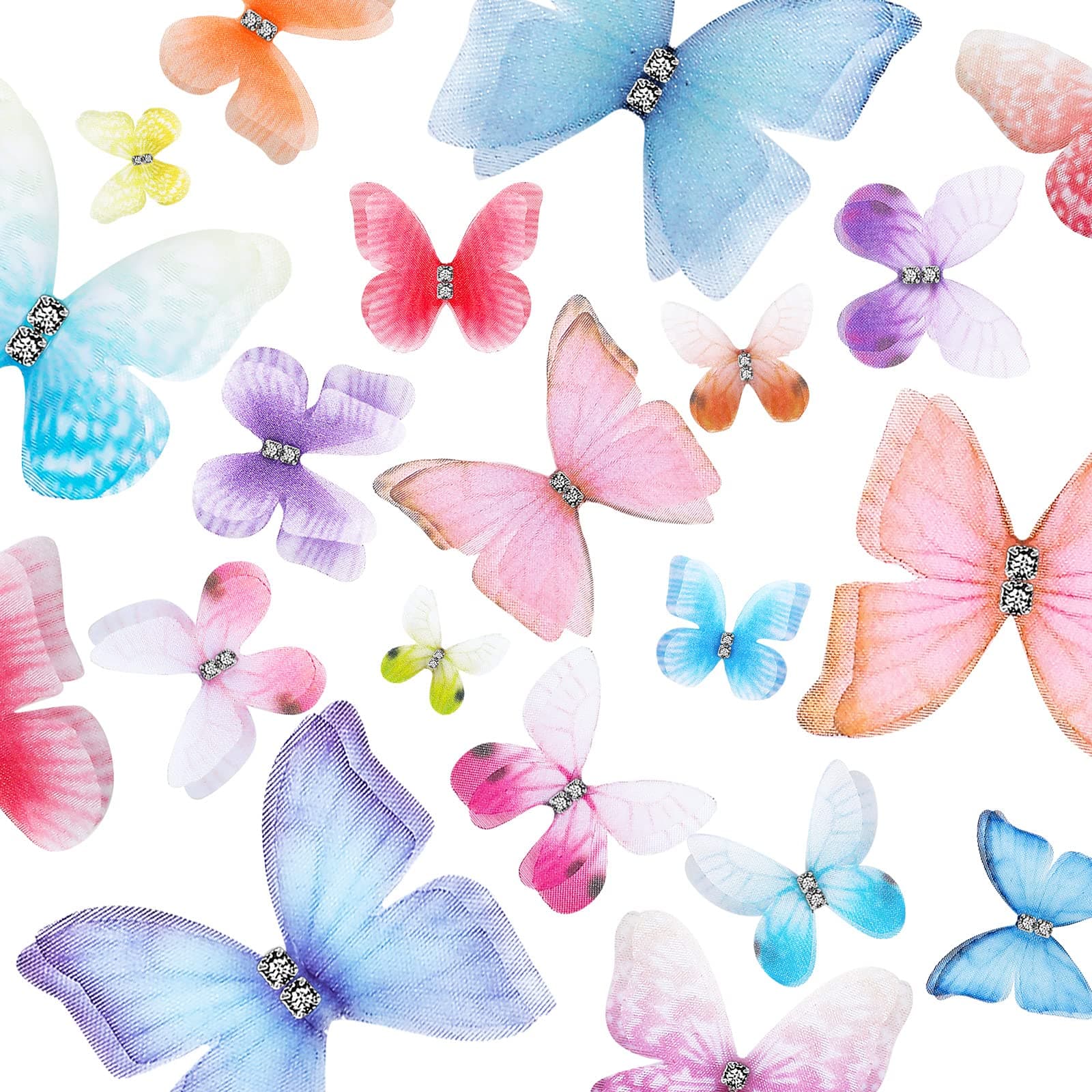 80 Pieces Organza Butterfly Colorful 2-Layers Appliques 3D Wall Decor DIY Ornament Decorative Butterflies for Craft Wedding Decoration, 20 Styles(Charming Style)