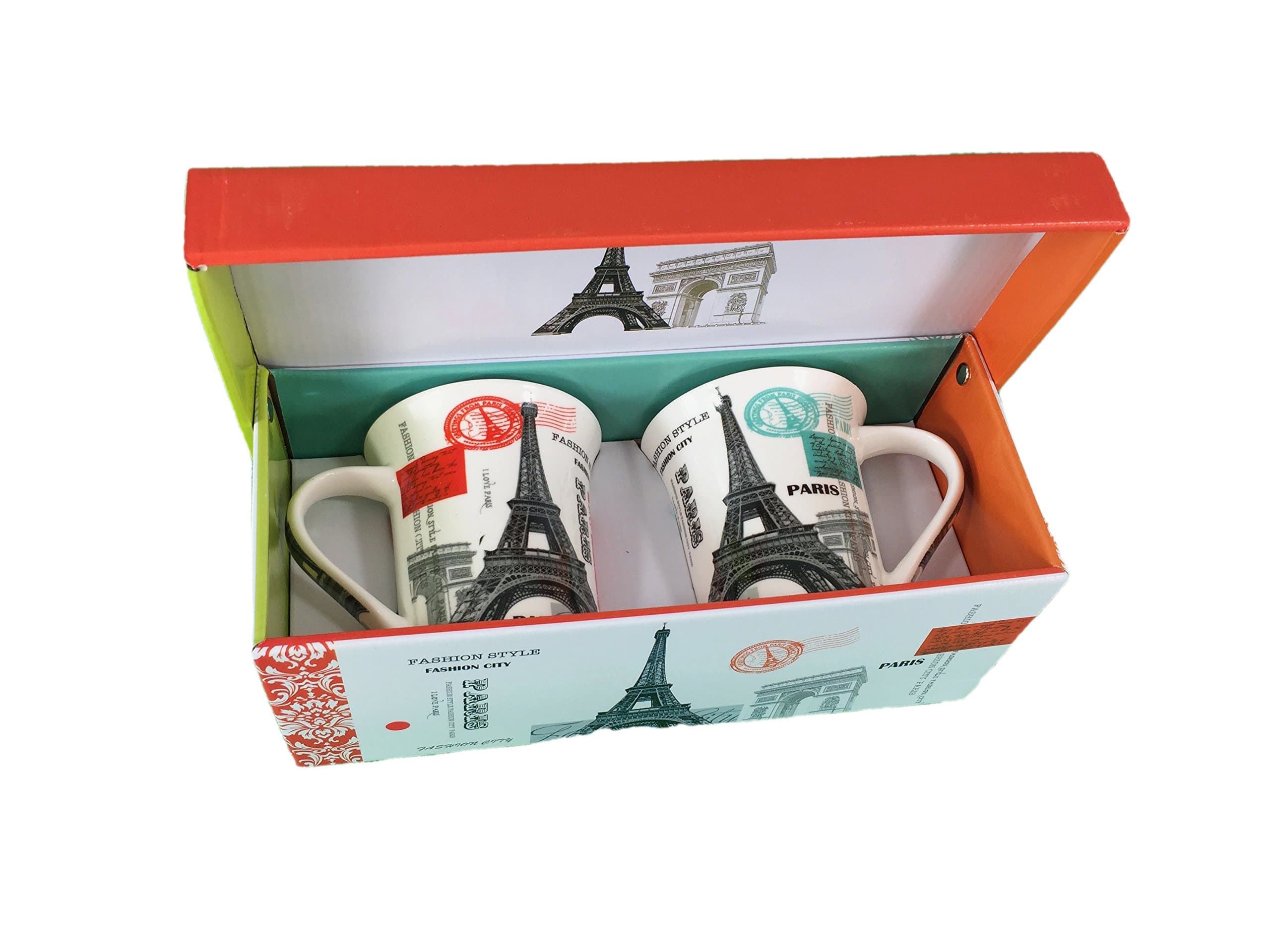 Bastide Diffusion - Set of 2 Fashion City Mugs - Paris Eiffel Tower - Blue and Red Mug